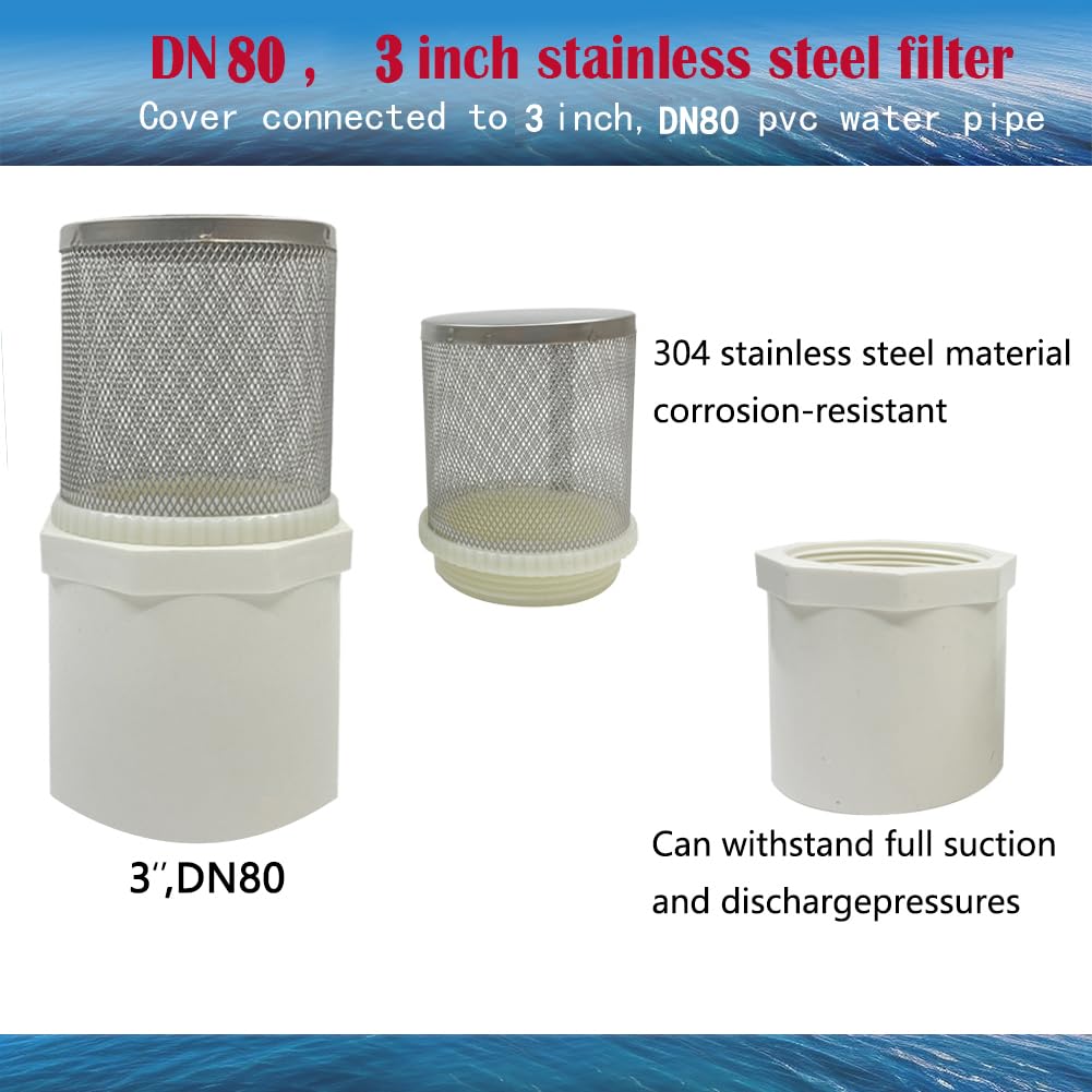 DN80 3 inch Suction Strainers Stainless Steel Filter Cover Connected to DN80/3 inch PVC Water Pipe Used to Remove Debris and Reduce Solid Entry — Amazon image 3