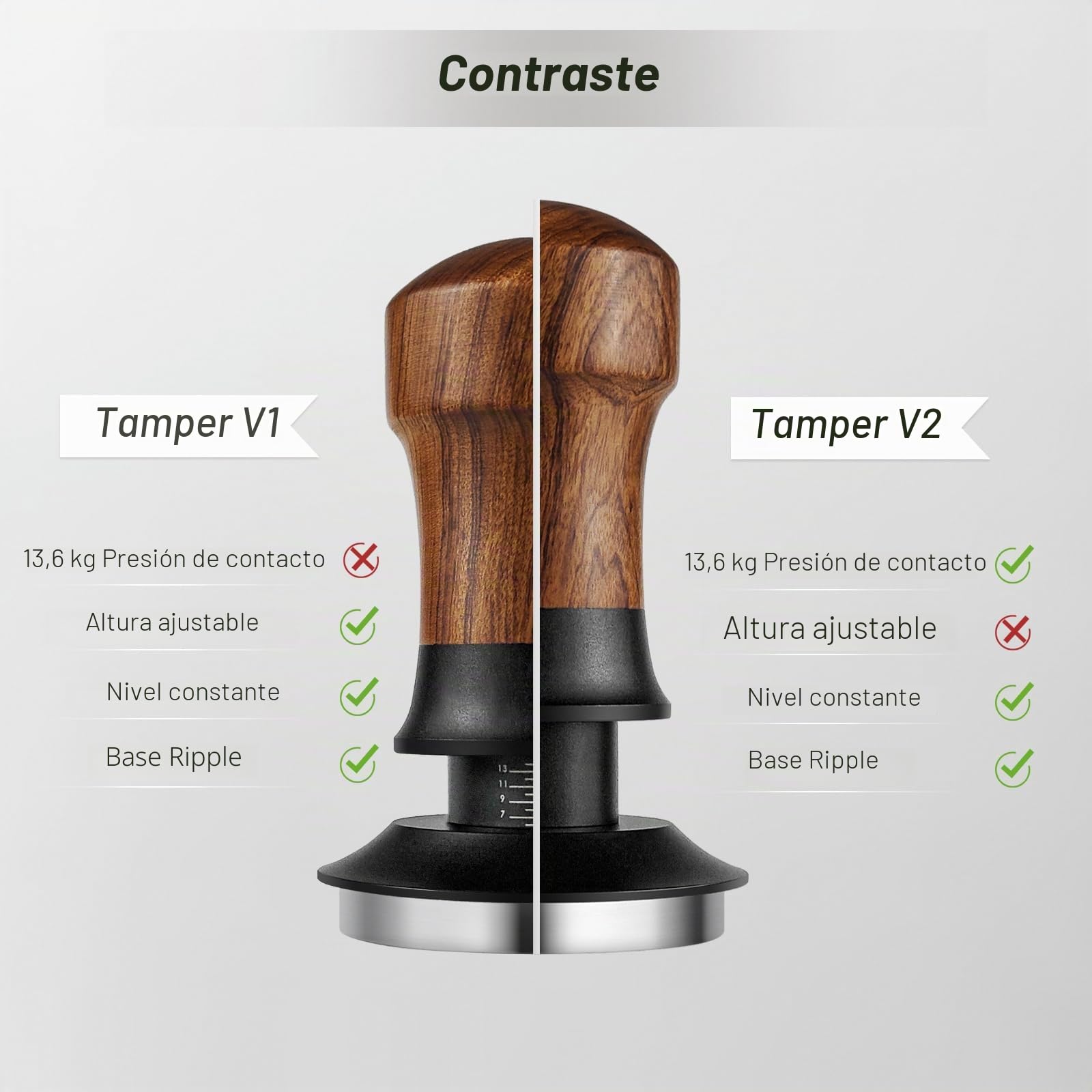 NOTSEK Tamper de café de 54 mm, herramienta de presión constante de 30 libras con base ondulada, prensador de espresso calibrado de madera de nogal para portafiltro de salvia