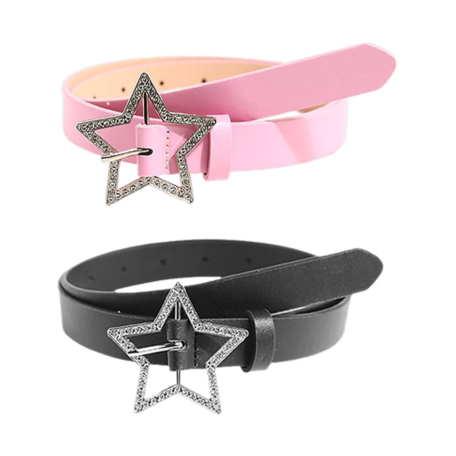 Nidhfg Unisex Kids Black 2 Children's Star Buckle Belts, Cute And Stylish, Adjustable Size, Girl's Personality Belt, Strong And Durable, Waist Tightening Accessories.