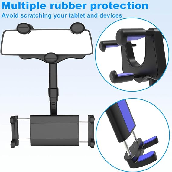 Car Rear View Mirror Phone Holder Tablet Mount for 4-13 iPad & Cell Phone, 360 Rotatable Retractable Car Truck Holder Rearview Mount for iPad Pro 12.9 Air Mini, Galaxy Z Fold 4 3, iPhone etc