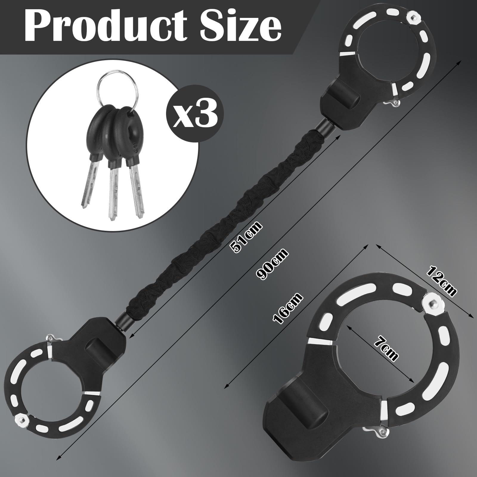 E-scooterslot, 8 mm dik kettingslot, draagbaarheidsslot voor e-scooter, handboeislot, 60 cm hoge veiligheid fietsslot