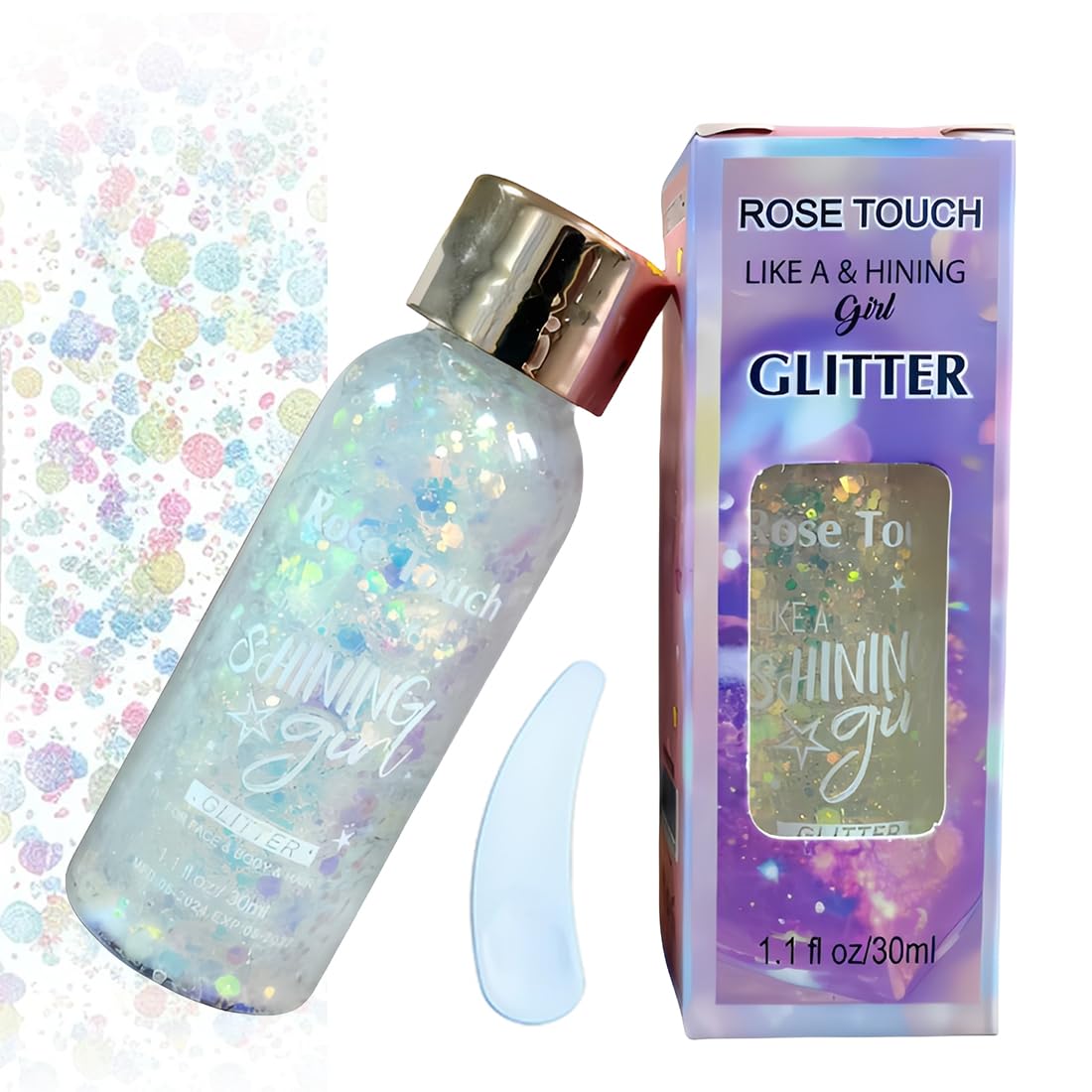 2 Flaconi di Gel Glitter Corpo (Glitter Trasparente), 30ml Glitter Brillante per Viso & Capelli