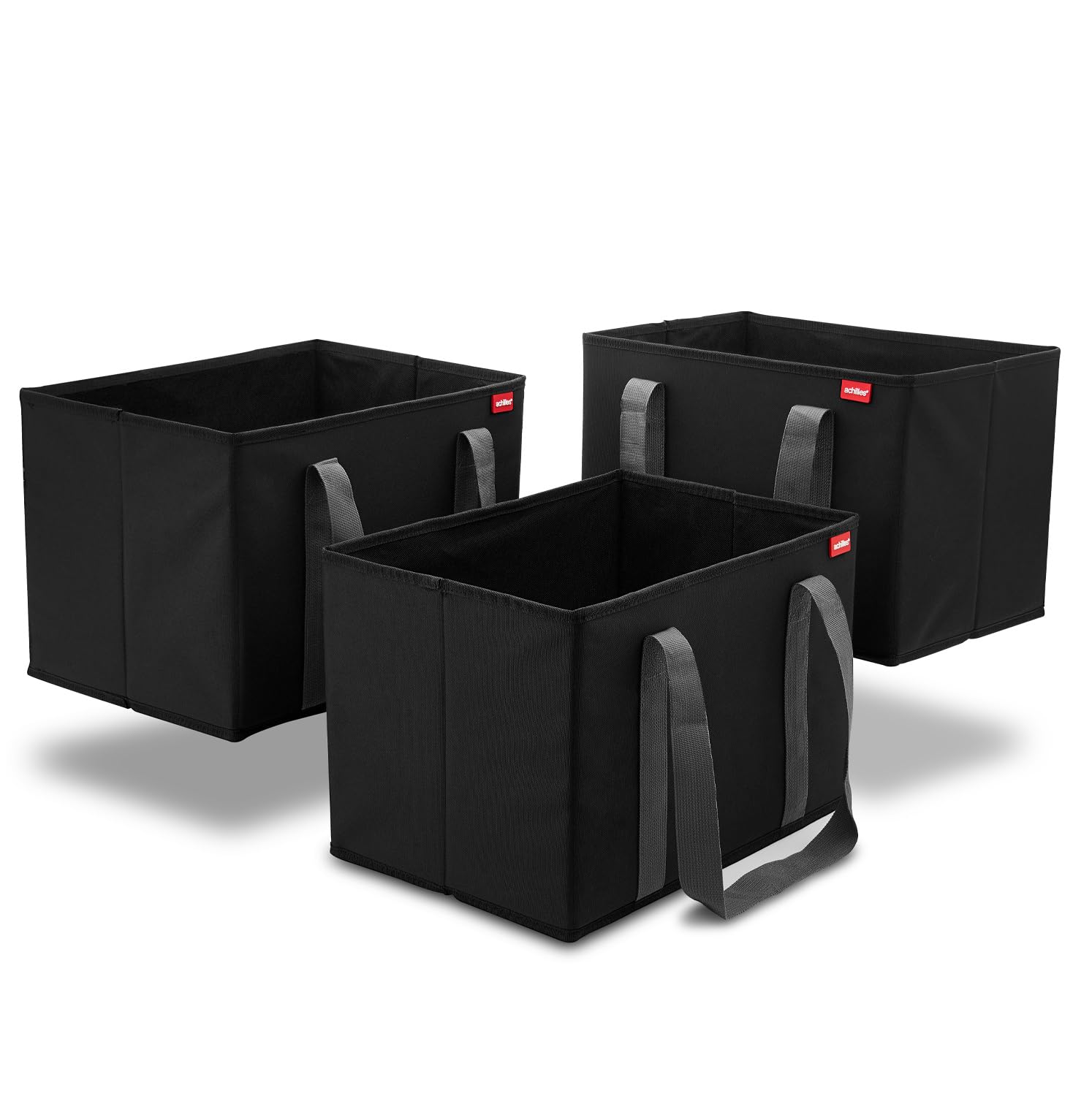 Set Di 3 Cestini Per La Spesa Pieghevoli Achilles - Fondo Rinforzato | 37x25x25 Cm | Nero | Ideale Per Supermercato E Trasporto