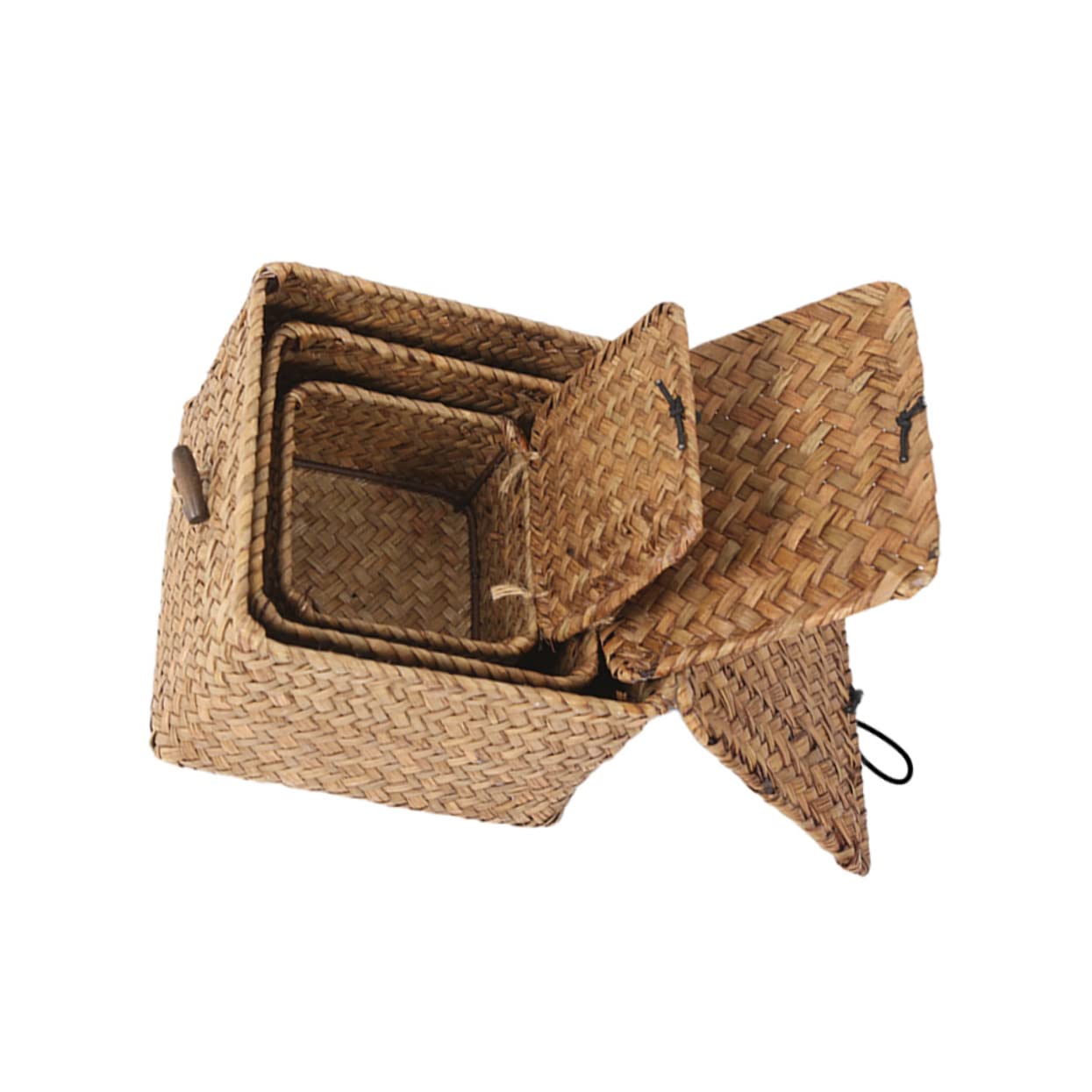 Panier de Rangement Tressé en Paille 3 Pièces, Khaki, Vintage