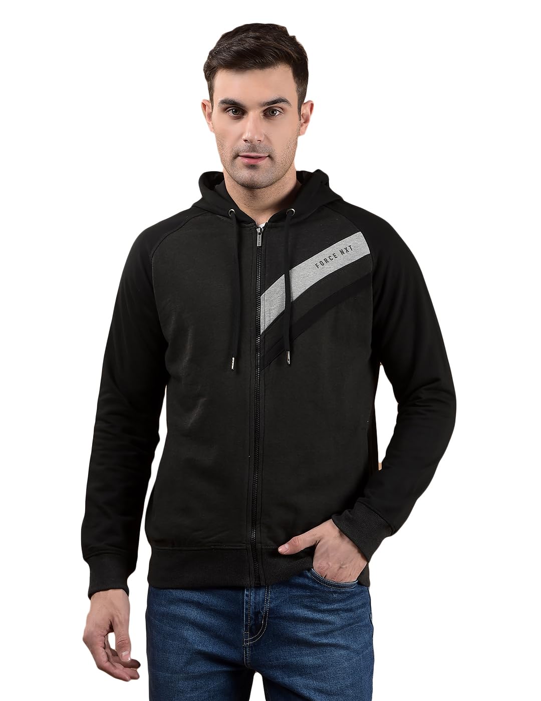 force nxt Super Combed Cotton Rich Fleece Mens Hoodie with Zipper & Pockets-picture-8