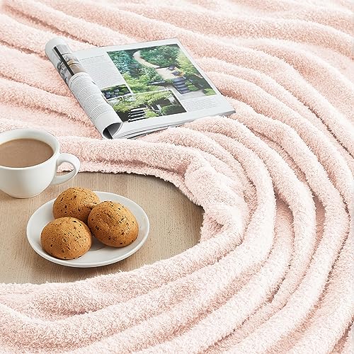 Image of CYMULA Pink Soft Throw Blanket Twin Size Pink 60x80 inches - Lightweight Plush Fuzzy Fluffy Warm Cozy Blankets and Throws for Sofa Bed All Season Use
