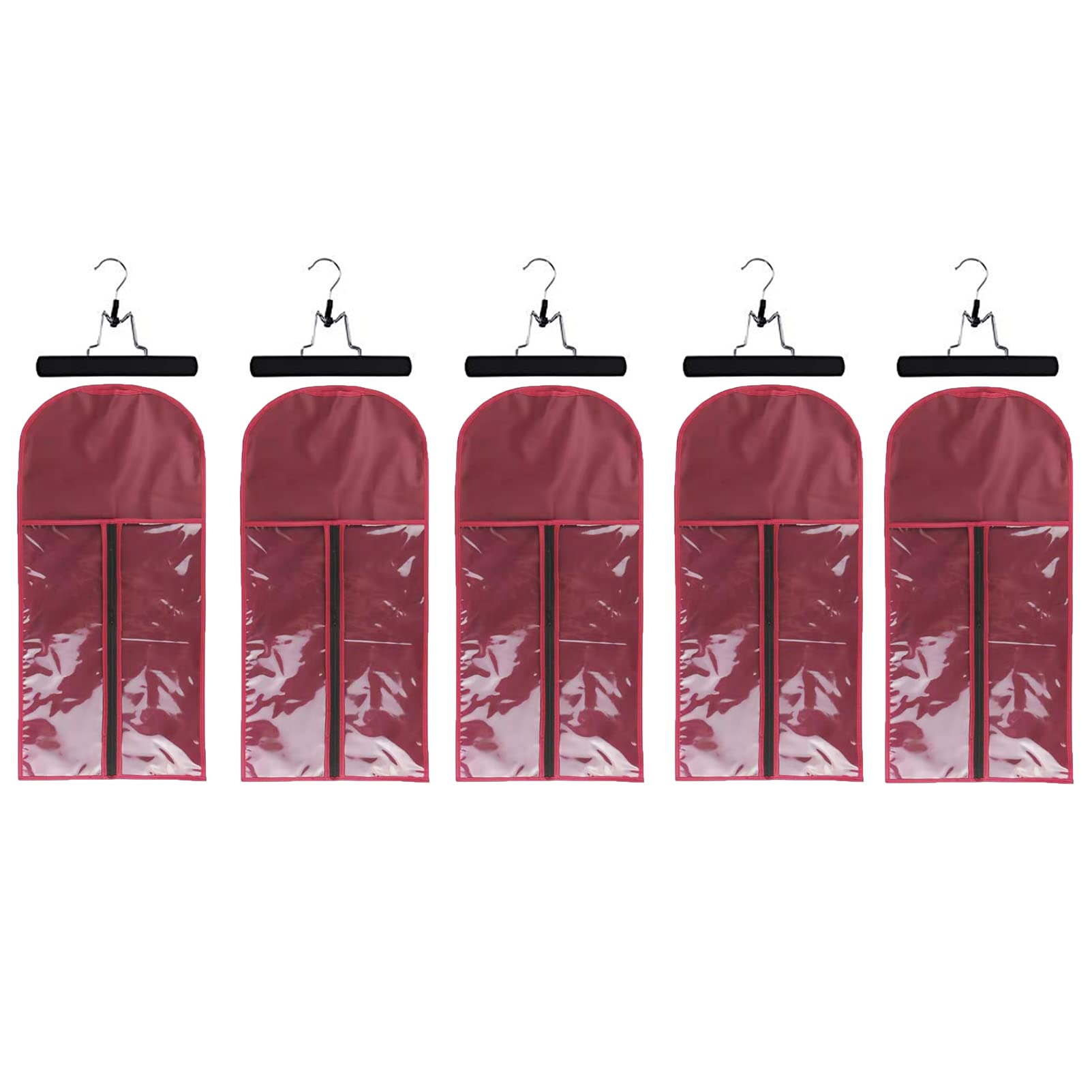 5pcs Wig Storage Bags with 5pcs Wooden Hangers Hair Extensions Carrier Holder Dustproof Case Pouch Beauty Hair Salon Organizer for Daily Use & Travel (Wine red Wig Bags+Black Hangers)-image-8