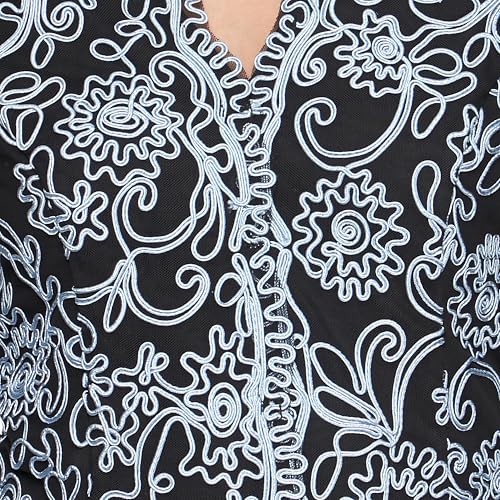 Image of Alex Evenings Women's Stretch Embroidered Formal Event Blouse With Center Front Scallop Detail and Illusion Sleeves