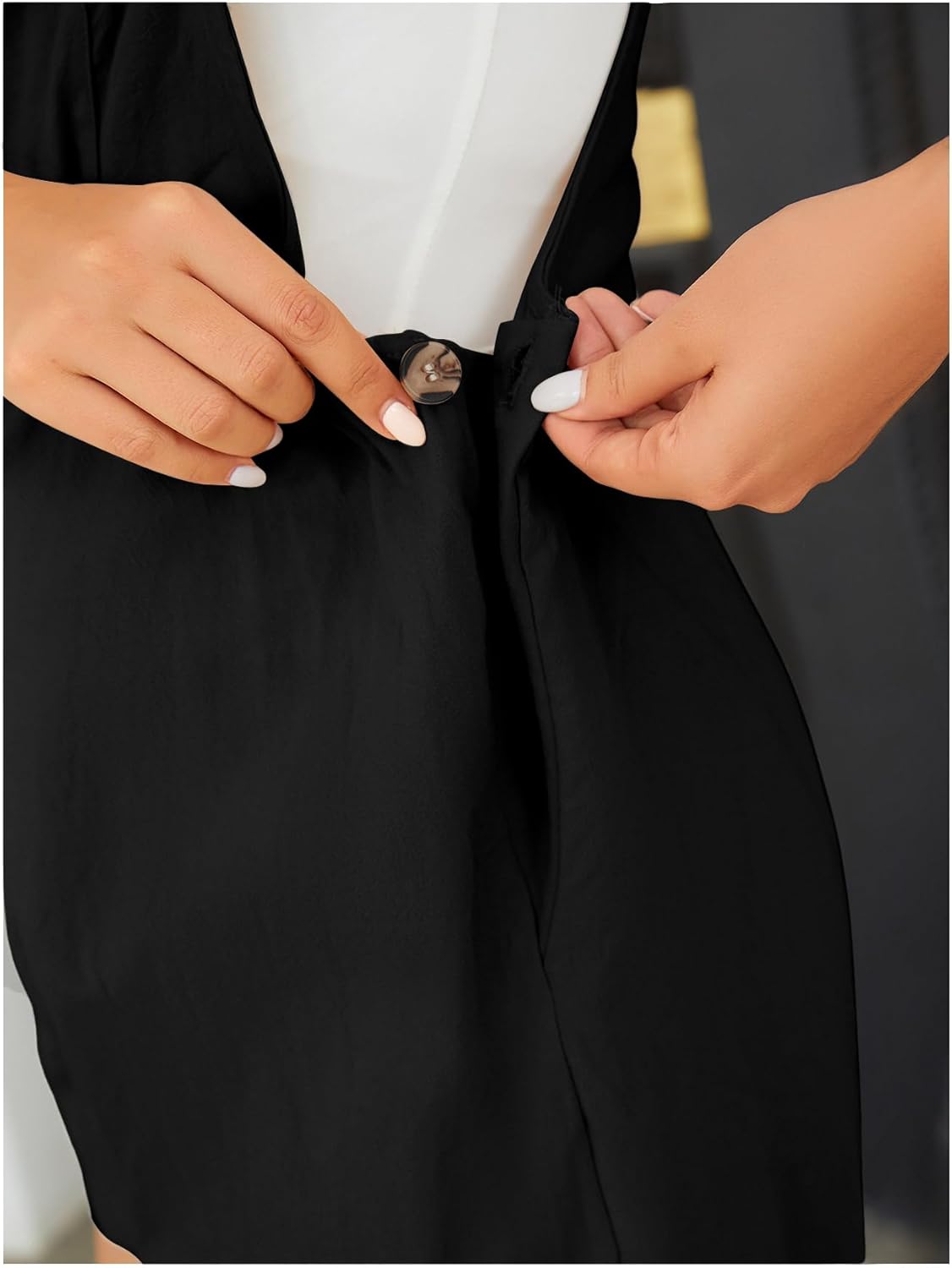 OYOANGLE Women's Maternity Overall Shorts Tie Knot Strap Short Romper Jumpsuit with One Pockets - Image 6