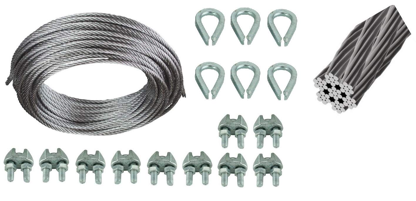 3mm - 7x7 Const Galvanized Wire Rope with Thimble and Clamps - Ideal for Pulleys, Winch Systems, Lifting and DIY Projects (25mtr Rope, 6 Thimbles, 10 Rope Clamps) (B08YNY7VR6) Amazon Price History, Amazon Price Tracker