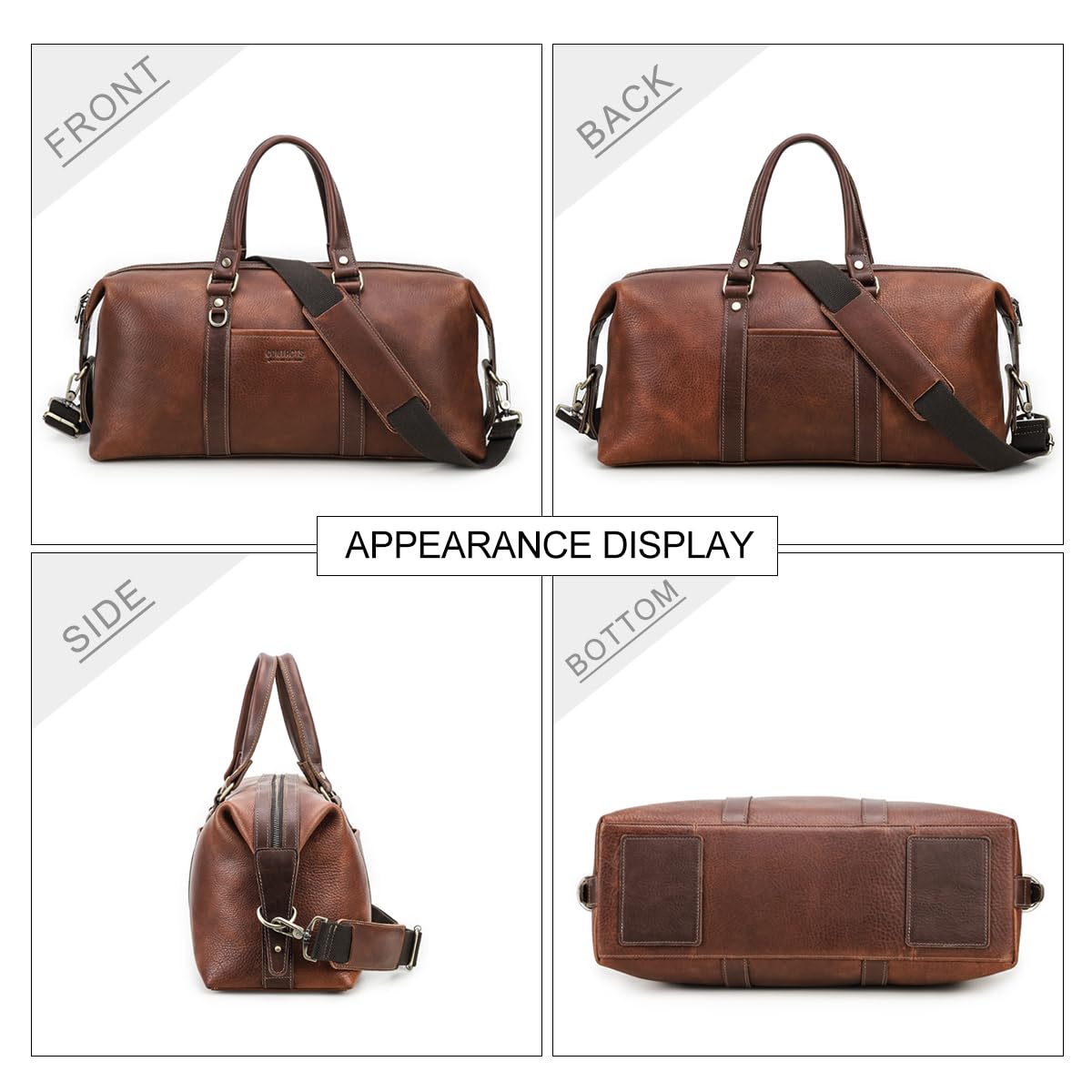 Contacts Bolsa de viaje de cuero para hombre, bolsa de viaje de cuero para fin de semana, bolsa de noche, bolsa grande para gimnasio, deportes, bolsa de transporte