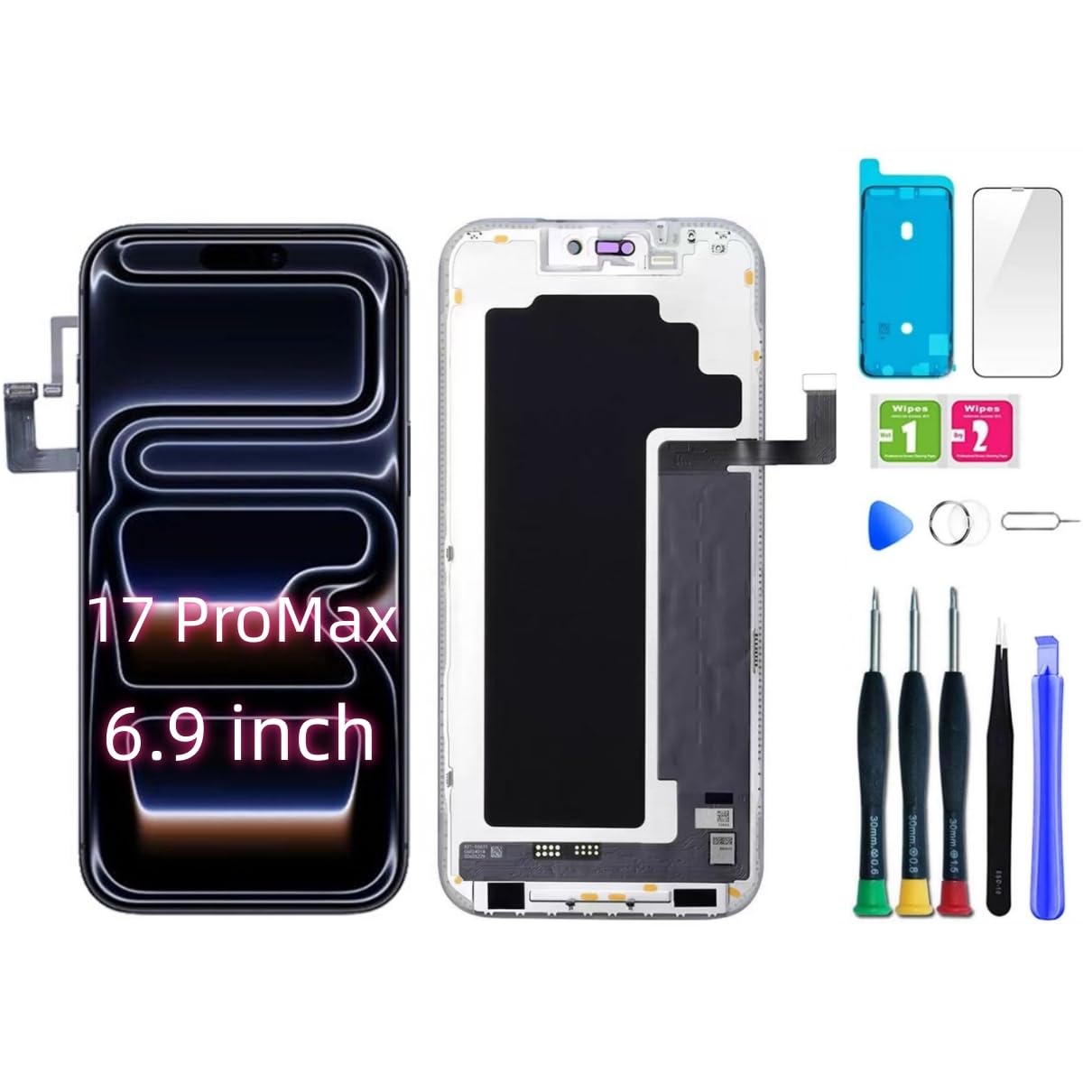 Pantalla de Repuesto para iPhone 17 Pro MAX de 6,9 Pulgadas, Pantalla LCD con 3D Touch Compatible con los Modelos, Conjunto de digitalizador con Herramientas de reparación