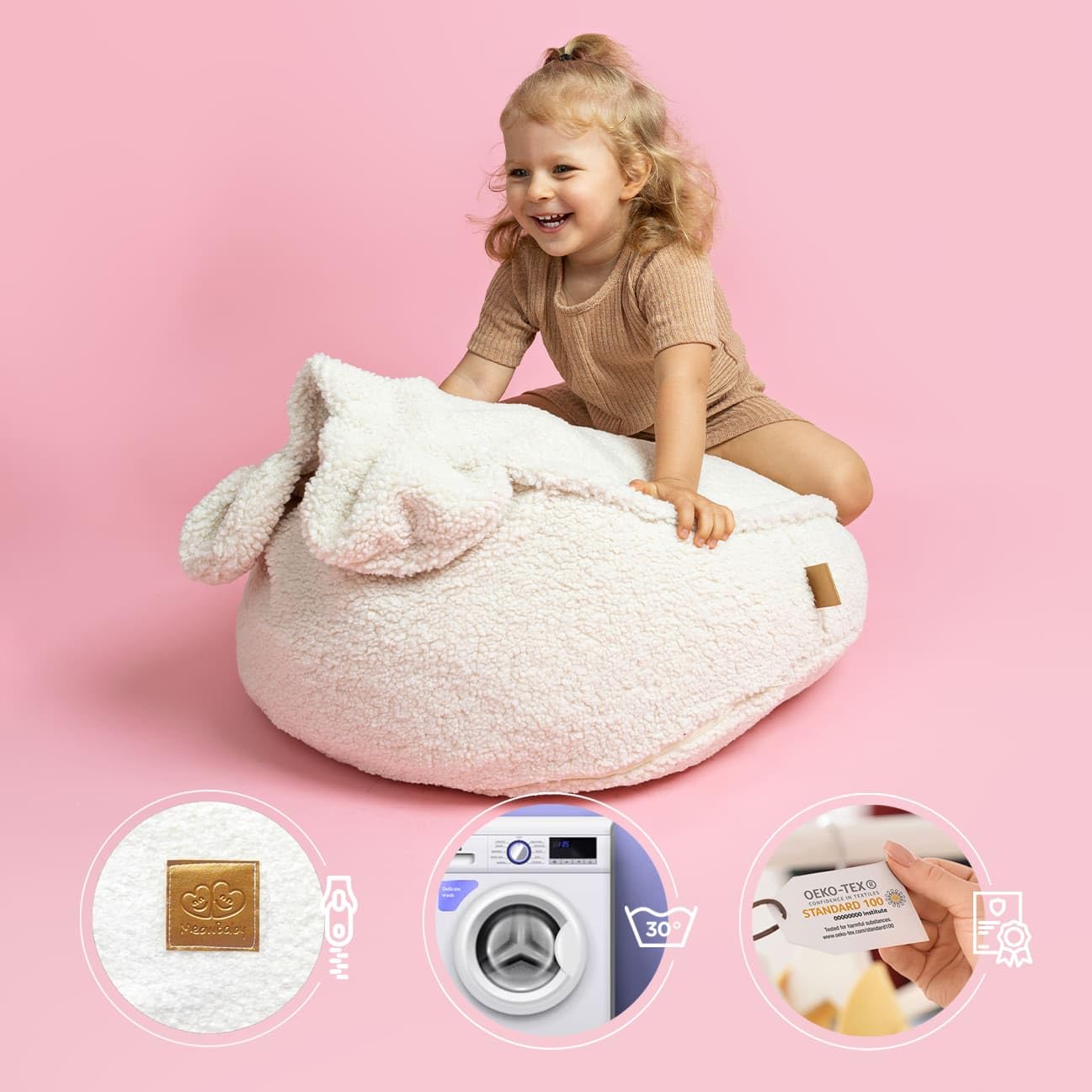 MEOWBABY Pouf Chambre Enfant - Fauteuil Poire Confortable et Léger - Pouf Poire Ergonomique pour Lecture et Jeu - Siège Douillet pour Fille et Garçon avec Remplissage de Billes, Bearly, Crémeux