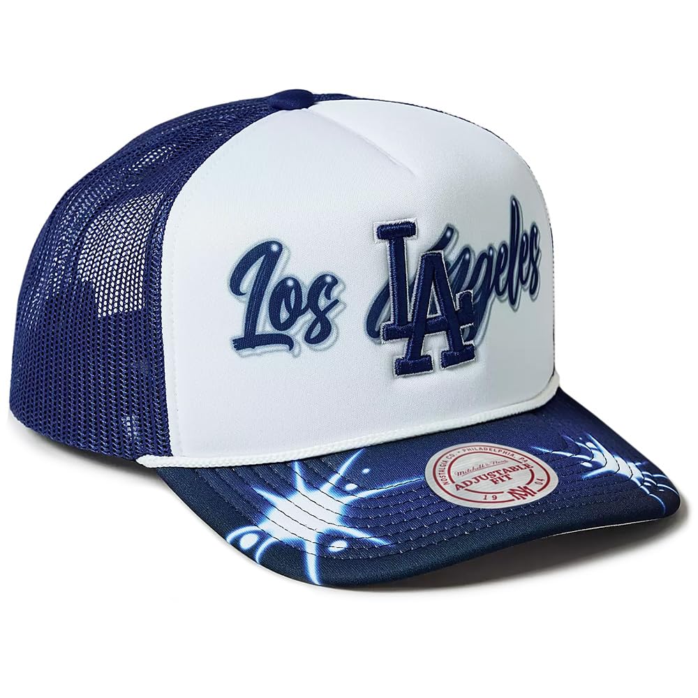 Mitchell & Ness LA Los Angeles Dodgers Airbrush Foam Front Trucker Cap, Adjustable Hat Royal Blue