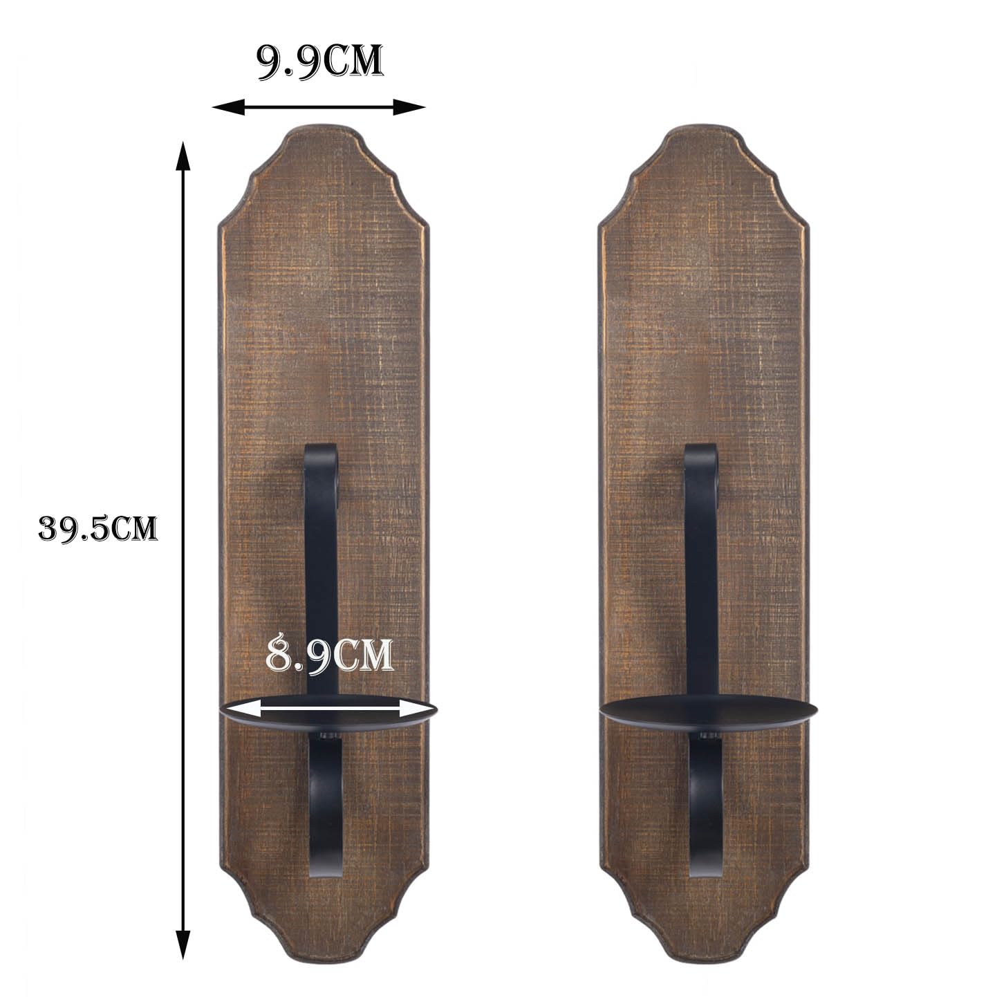 ZYOOO Wandkerzenhalter-Set Holz aus Metall (2er Set),Kerzenhalter auf rustikale Holz,Wandleuchter,Wand Deko