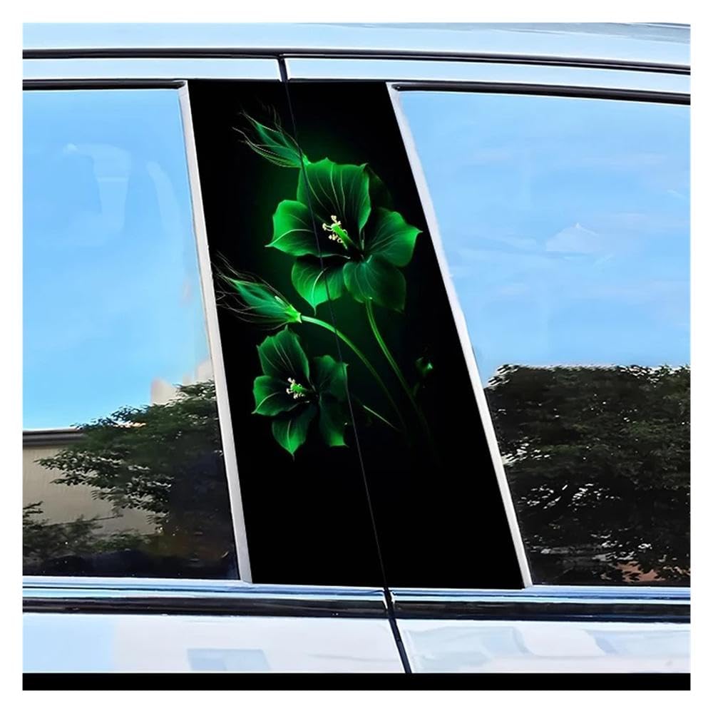 Decorative Items 2pcs Car B-Pillar Sticker Green Flower Pattern Scratch Resistant Film