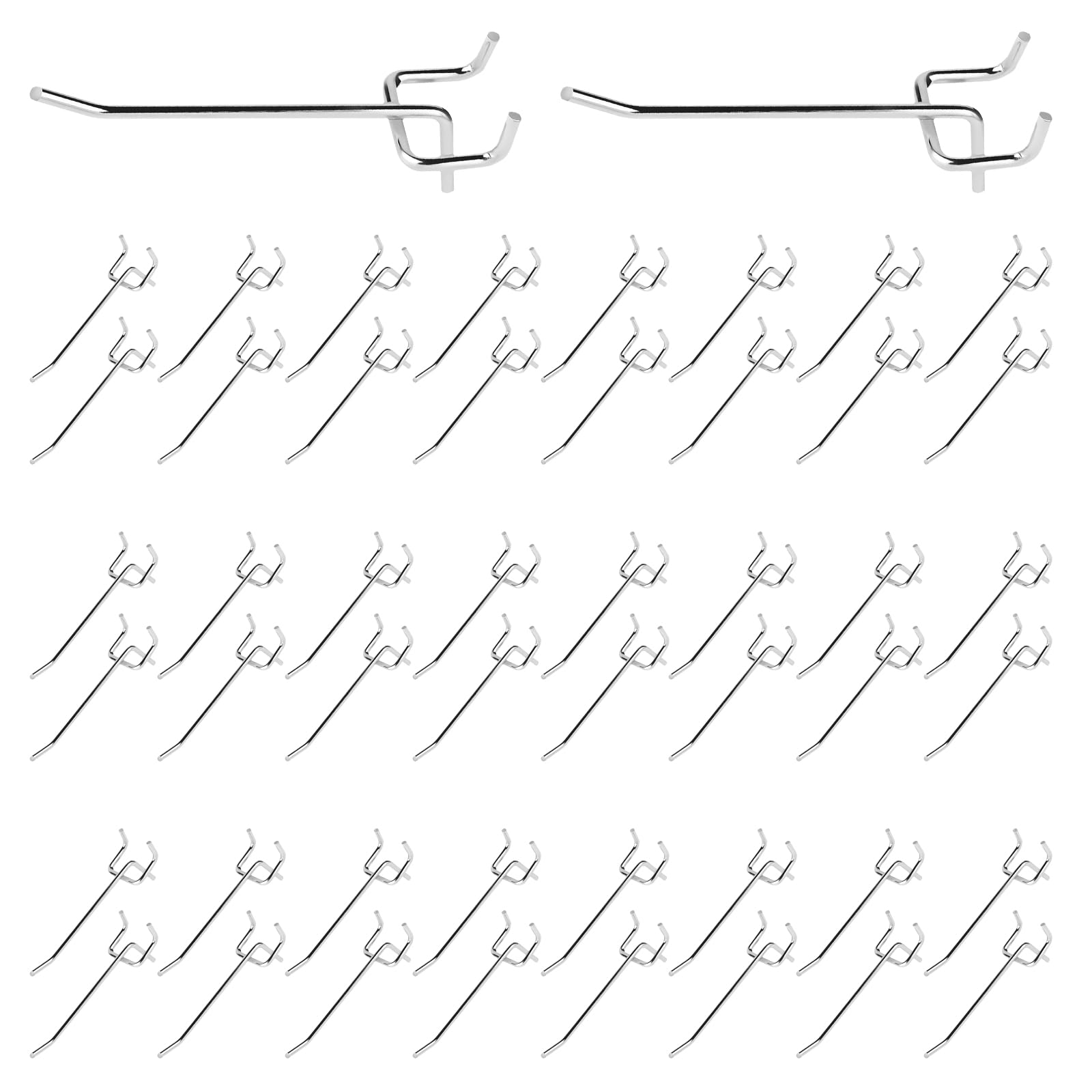 Juego de 50 ganchos para tablero de clavijas de 10 cm, ganchos de metal con paso de agujero de 2,5 mm, alambre de 4 mm de diámetro, gancho para colgar en la pared (plateado)