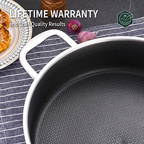 Delarlo Tri-Ply Stainless Steel Saute Pan 6 Quarts Deep Frying Pan, 12 Inch Induction Compatible Chef Cooking Pan, Sauté Pan With Lid, Dishwasher & Oven Safe #TOP2