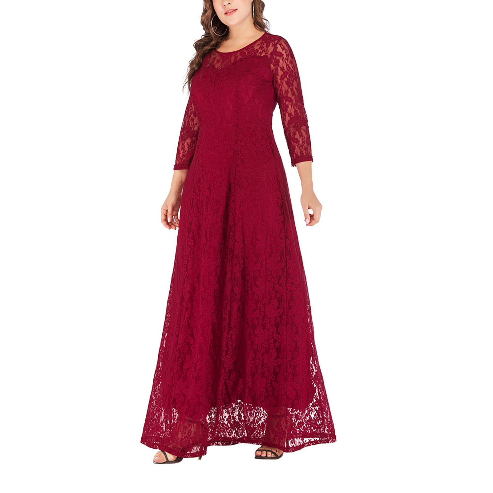 Donne Plus Size Girocollo Chiffon Pizzo Maxi Abiti Da Donna Estate Manica Lunga Backless Sexy Wrap Abito Lungo Beach Party Dress