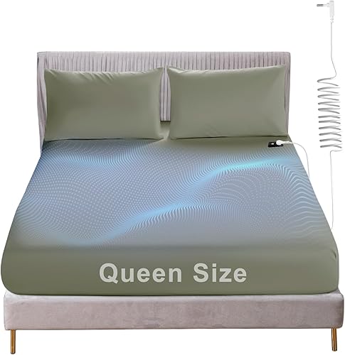 Miniatura 1 de Sábana bajera ajustable con cable de conexión a tierra, 5% fibra plateada y 95% fibra de algodón, sábana de puesta a tierra conductiva para un mejor