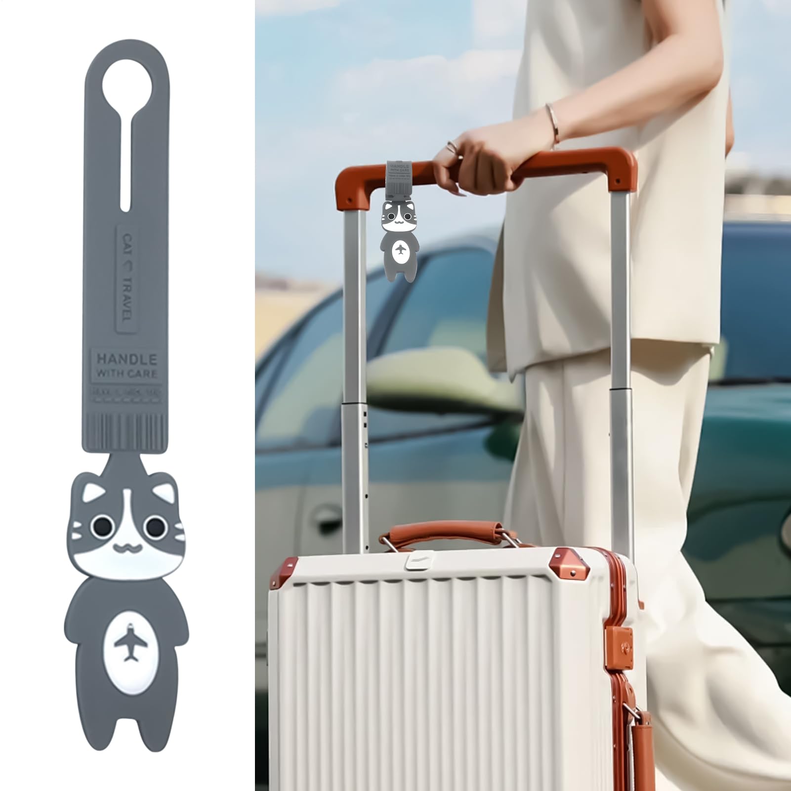 Étiquette de Bagage Mignonne - Identificateur Valise Garçon | Sangle d'Identification Design Chat Mignonne Porte-Clés Nom pour Aéroport École Plage Camping Sport Salle de Sport Croisière