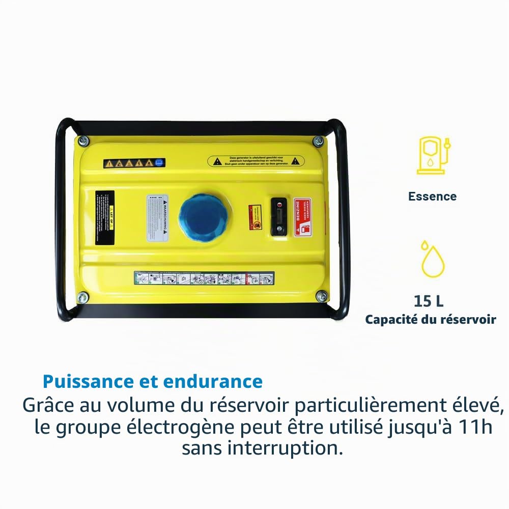 Générateur électrique 2000 W charge maximale 2200 W moteur 4 temps 7 CV Générateur électrique silencieux à essence Inverter Générateur de courant de secours 2 prises Schuko max. 70 d