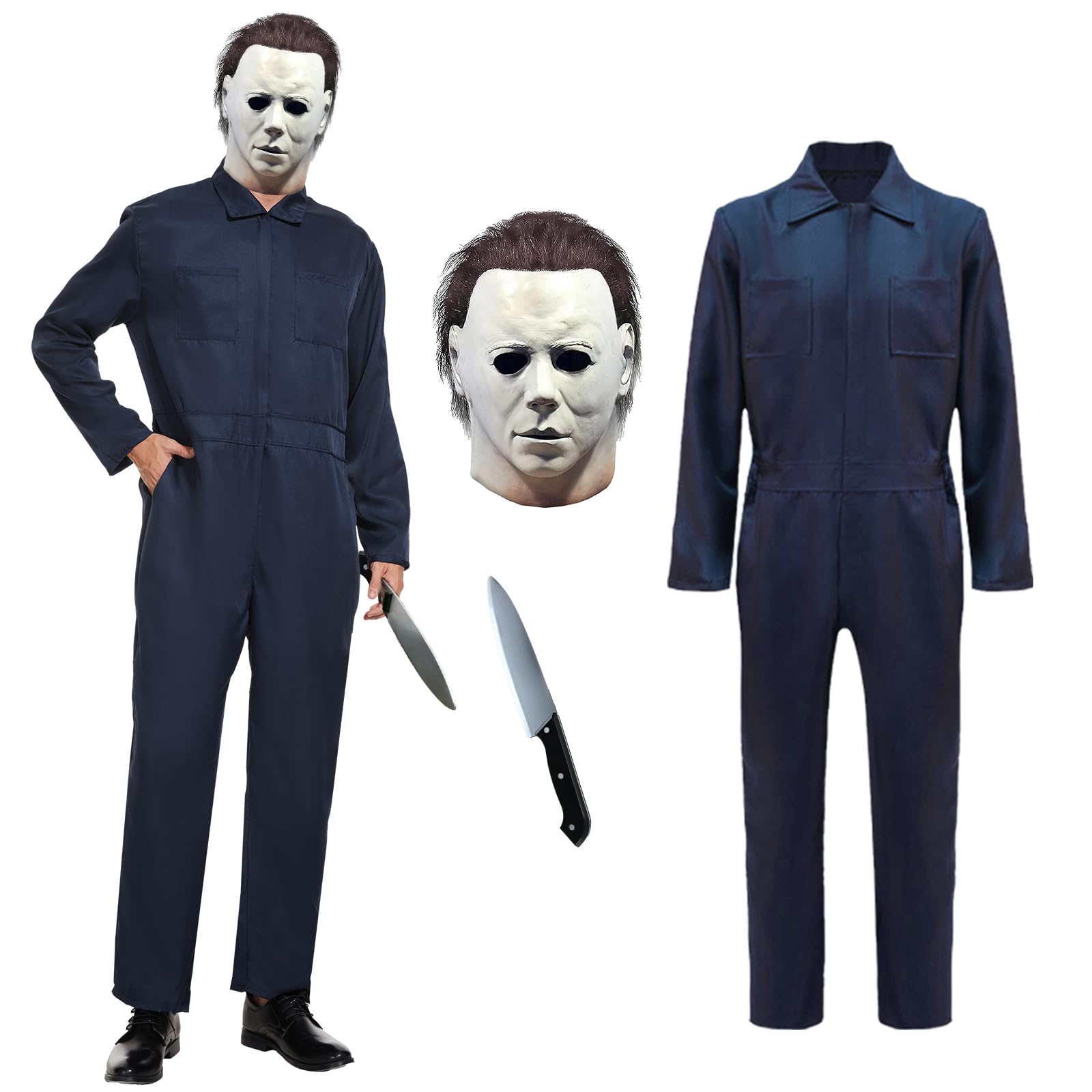Disfraz de Michael Myers para adultos, máscara de asesino aterrador, overol de terror