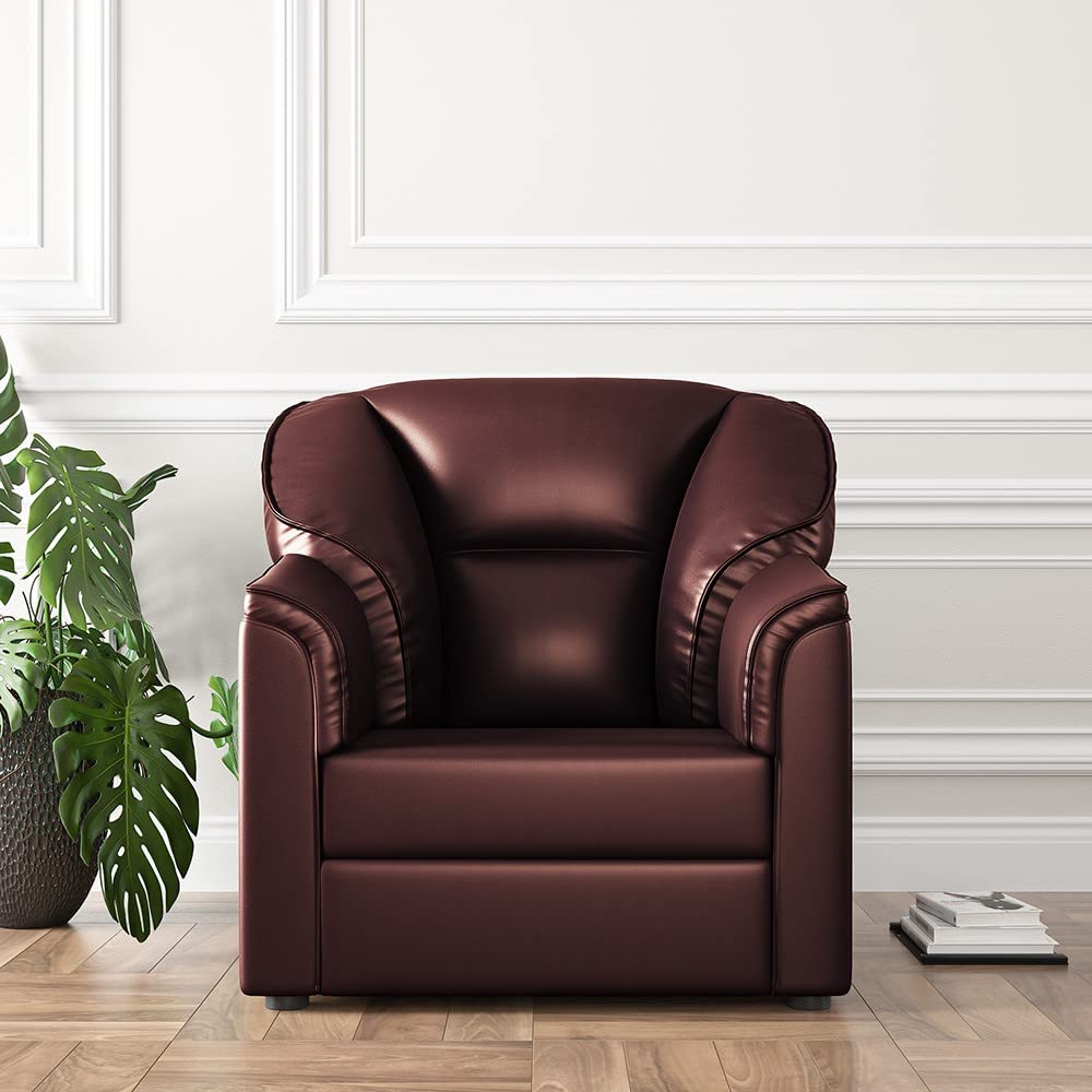 Burj Leatherette 1 Seater Sofa (Finish Color - Brown Leatherette | 1 Year Warranty-image-24