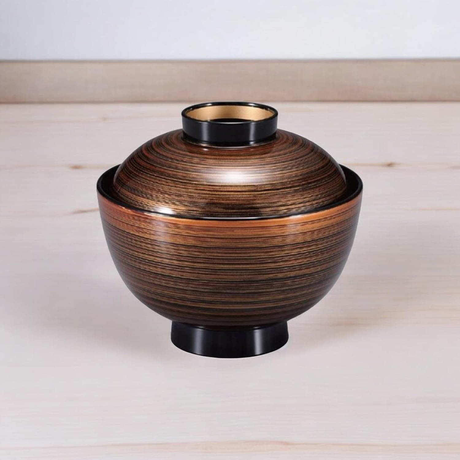 J-kitchens Miso Soup, Japanese Echizen Bowl, Tea Gold Brush Tea Base Plate, 4.3 x 3.9 inches (11.1 x 10 cm), Made in Japan