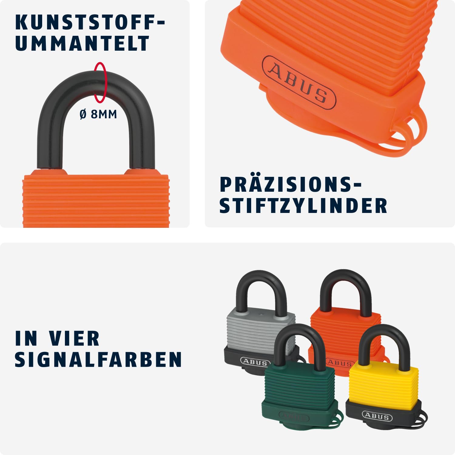ABUS Lucchetto 70AL/45 in Alluminio Massiccio - Resistente alle Intemperie - con Calotta Protettiva e Rivestimento in Plastica - Livello di Sicurezza ABUS 5 - Arancione