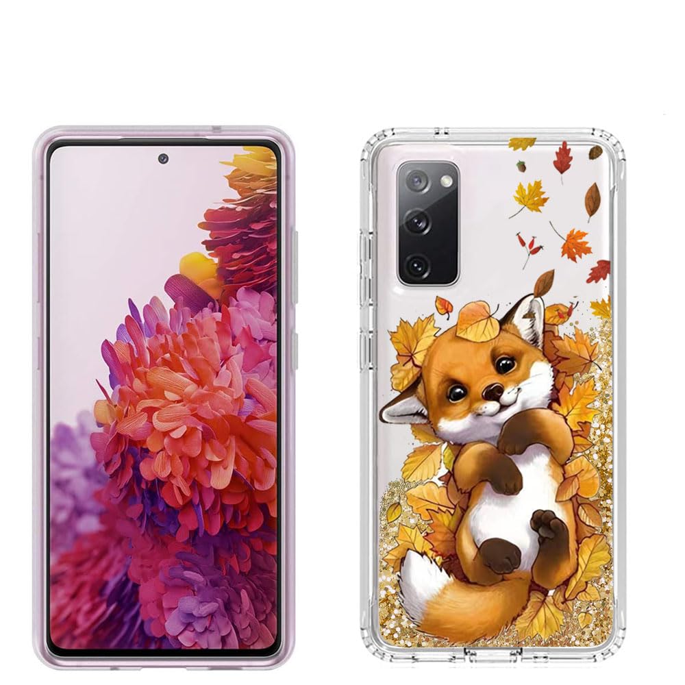 Funda con Purpurina para Samsung Galaxy S20 FE, Linda Funda de Silicona con Patrón de Zorro con Arenas Movedizas Brillantes y Cojín de Parachoques de TPU Suave