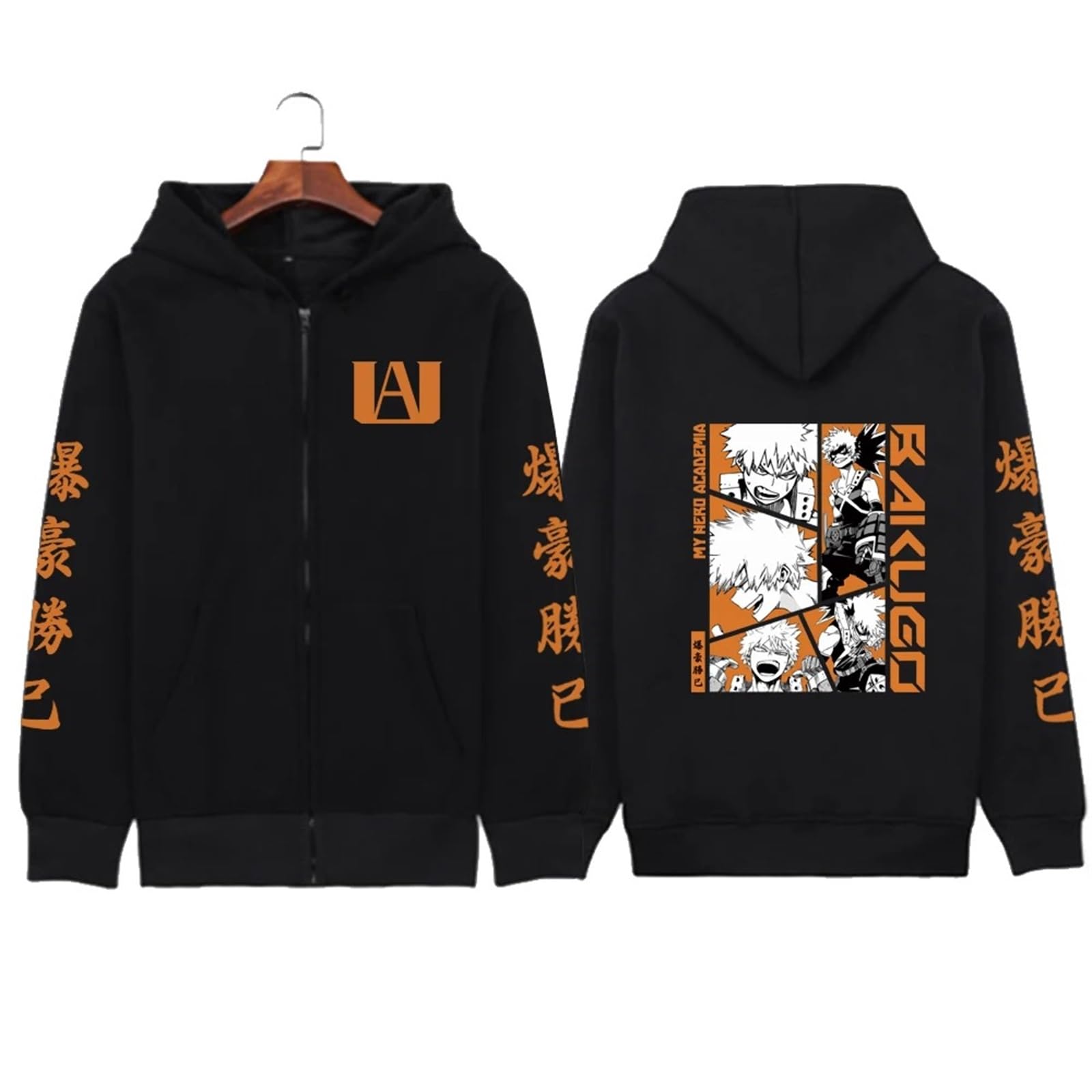 My Hero Academia Sweat À Capuche Zippé Noir À Manches Longues Confortable Hip Hop Y2k Manga Pulls Haute Qualité Épaule Tombante Dessin Animé Harajuku Vestes
