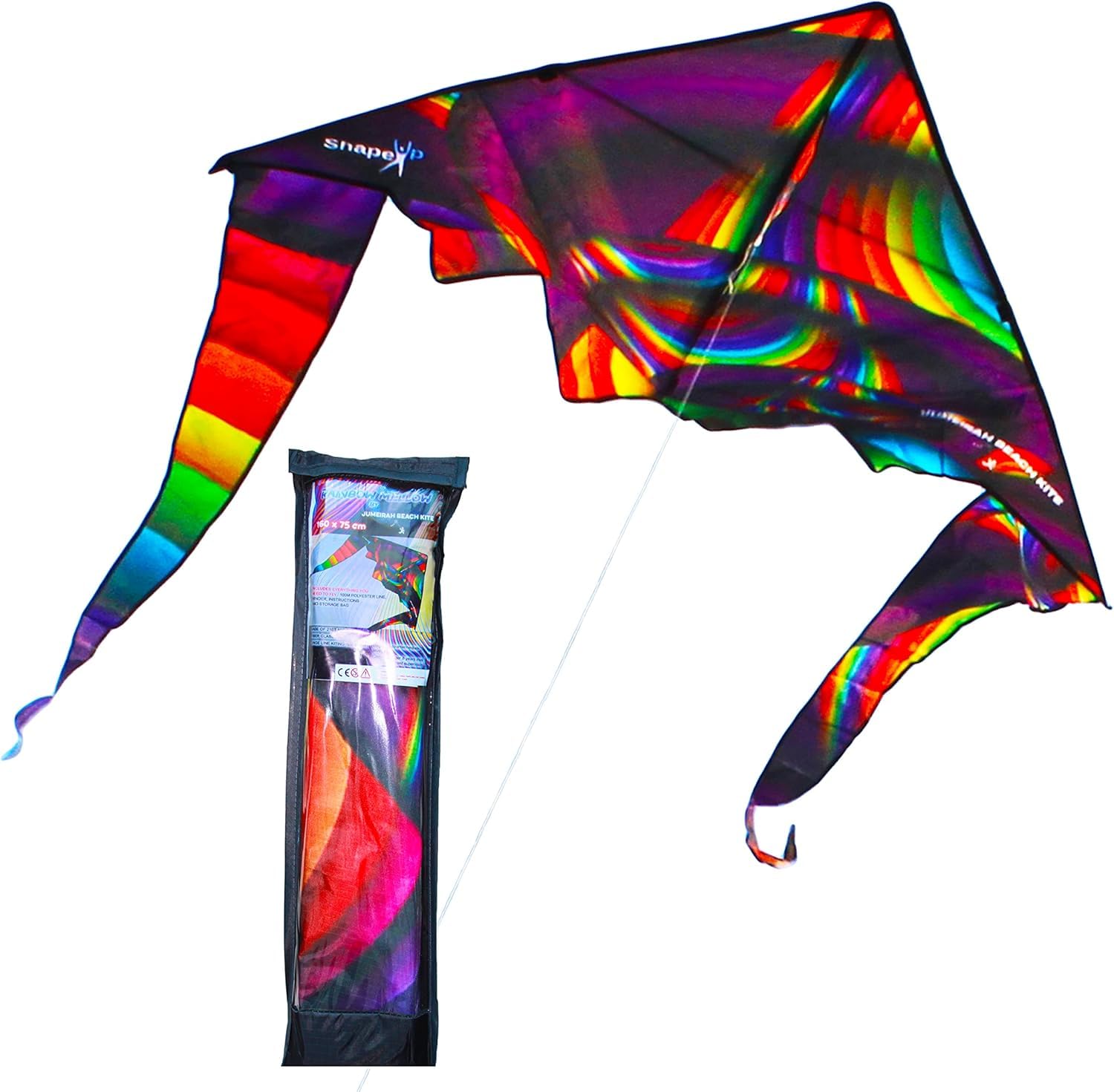 Shapeup Single Line Beach Kite for Kids & Adults, Kites for Beginner with 1.6 Meter Strong Kite String with Winder Handle, Easy-To-Fly Lightweight Sport & Outdoor Toys - Rainbow Mellow