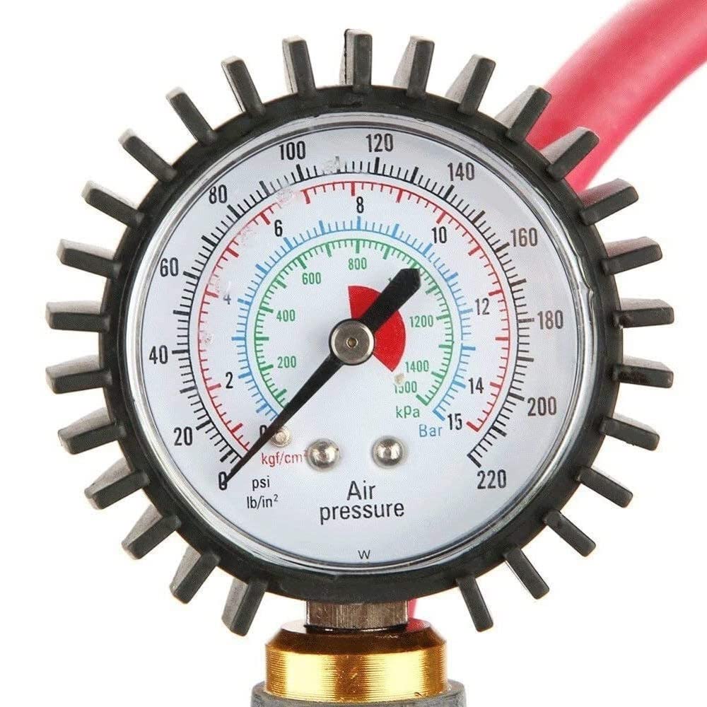 Manometro Pressione Pneumatici, manometro Bassa - Alta Pressione Aria, for impieghi gravosi (0-220 PSI), manometro Pressione Pneumatici for Pneumatici for Auto e Camion