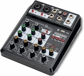 Multifunctional Audio Mixer, Professional Sound Mixer 4 Channel 48V Phantom Power Reverb FX DJ Mixing Console USB Player Music Stereo for Karaoke Wedding Party Recording Broadcast