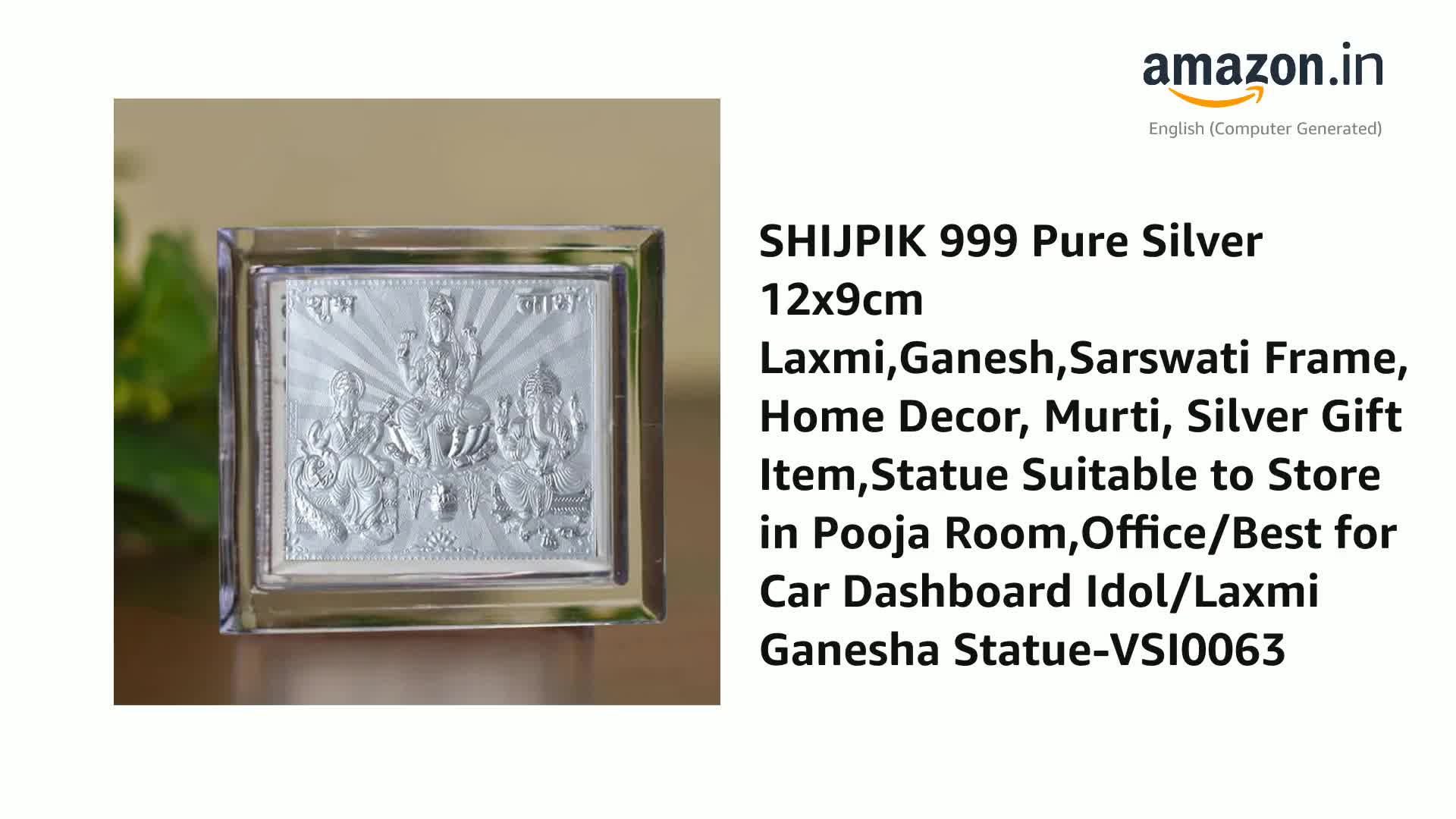 SHIJPIK 999 Pure Silver 12x9cm Laxmi,Ganesh,Sarswati Frame, Home