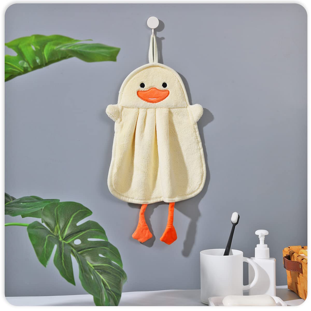 Niedliche Enten-Handtücher, superweiche Mikrofaser, Badetücher, wasserabsorbierend, maschinenwaschbar, Küchentücher, dekorative Handtücher mit Aufhängeschlaufe, Gelb