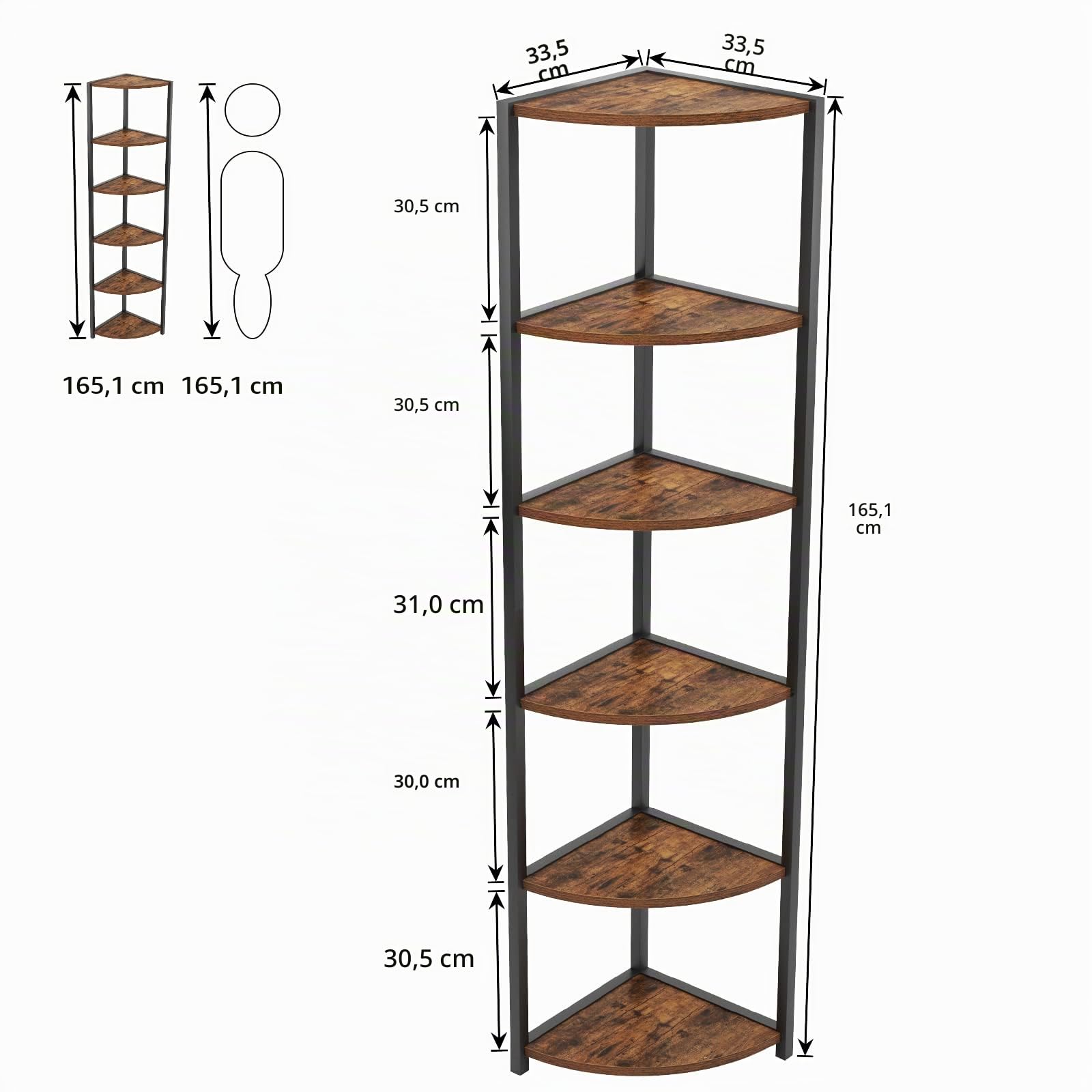 soges Estantería Esquinera de 6 Niveles Estantería de Esquina Independiente con Patas 165 cm de Alto Marco de Metal Soporte para Plantas Expositor de Pared Organizador