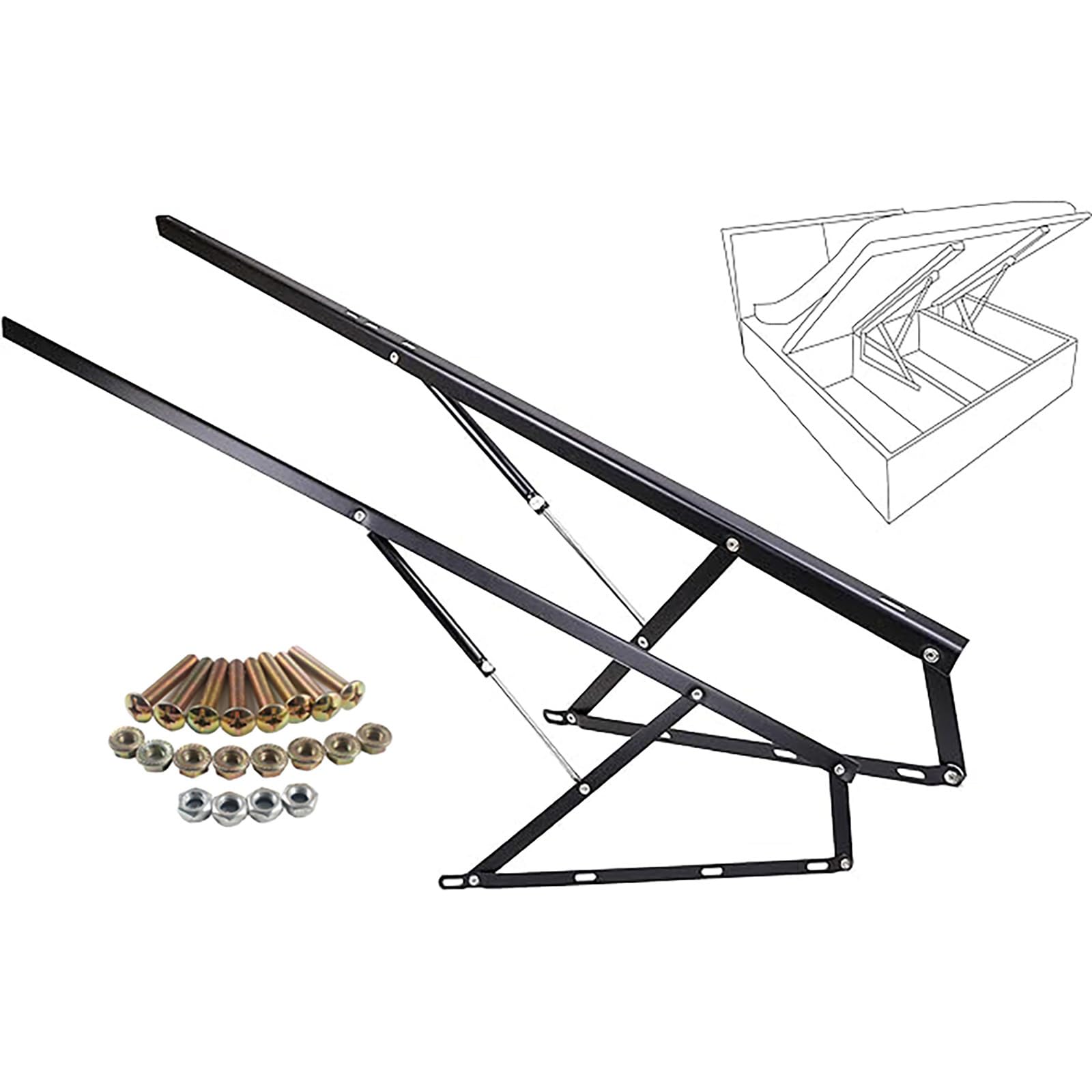ROFBIHG Pack 2 Mecanismo Herrajes Cama Abatible, Mecanismo De ElevacióN De Cama con Resorte De Gas De Alta Resistencia, Varilla De Soporte HidráUlico para Tatami, Amortiguadores Bisagra(1500mm)