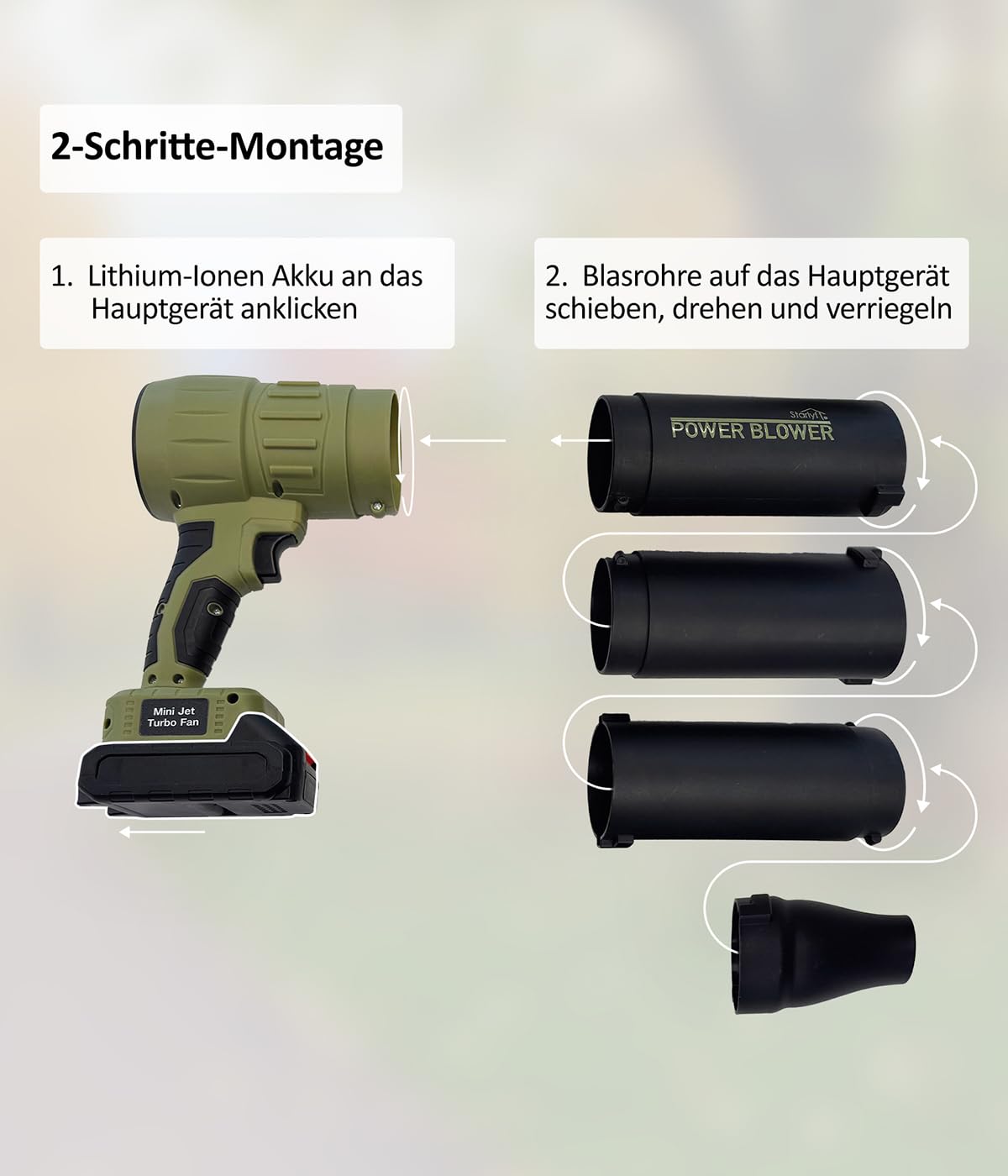 Genius Power Blower - Soplador de Hojas inalámbrico con batería de 7 TLG, soplador de Polvo eléctrico portátil con batería, 120 km/h, Solo 1,5 kg