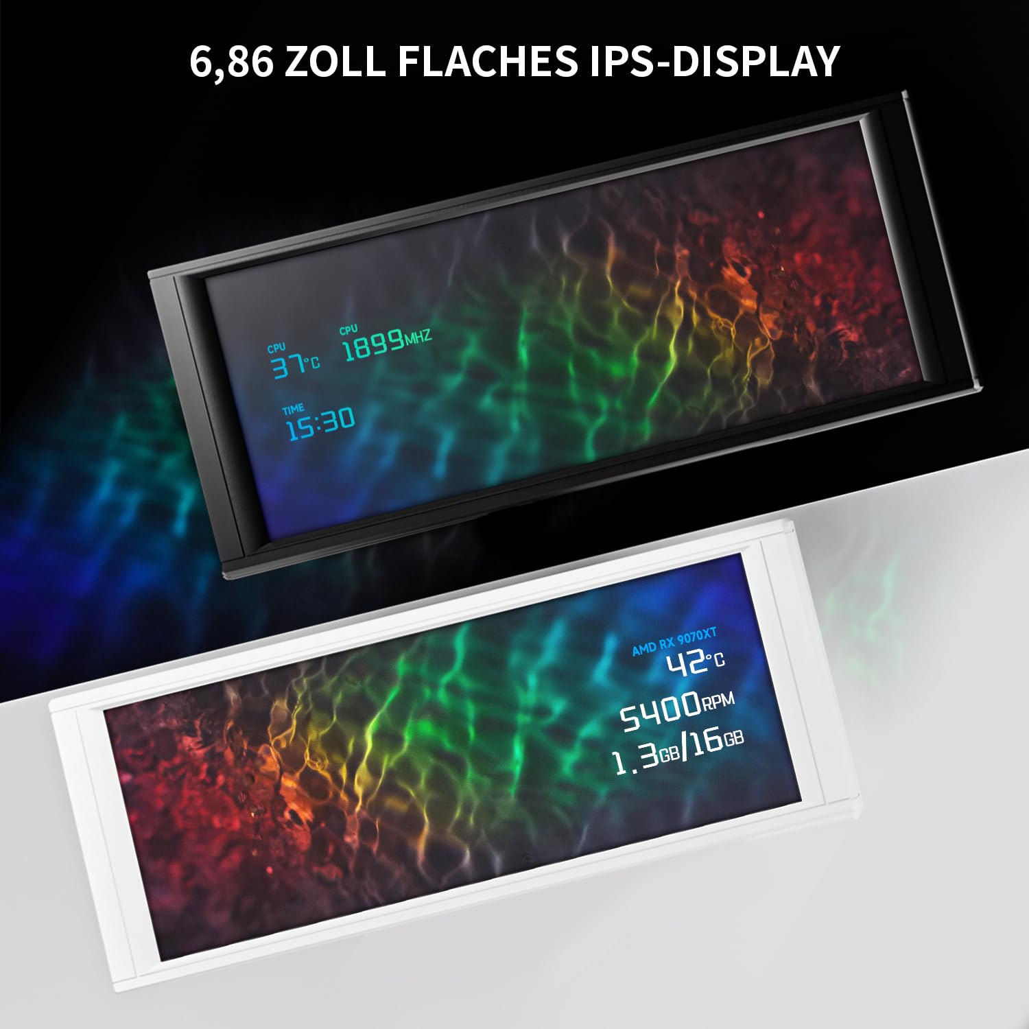 TR Thermalright Trofeo Vision Black Écran LCD IPS 6,86 pouces Résolution 1280 x 480 - Peut être fixé au châssis/refroidisseur liquide du processeur, images/vidéos dynamiques DIY, noir