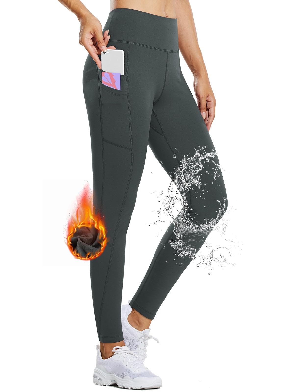 BALEAF Leggins Termici Donna Impermeabile Vita Alta Pantaloni Invernali Sportivi Felpati Leggings Caldi Trekking con Tasche