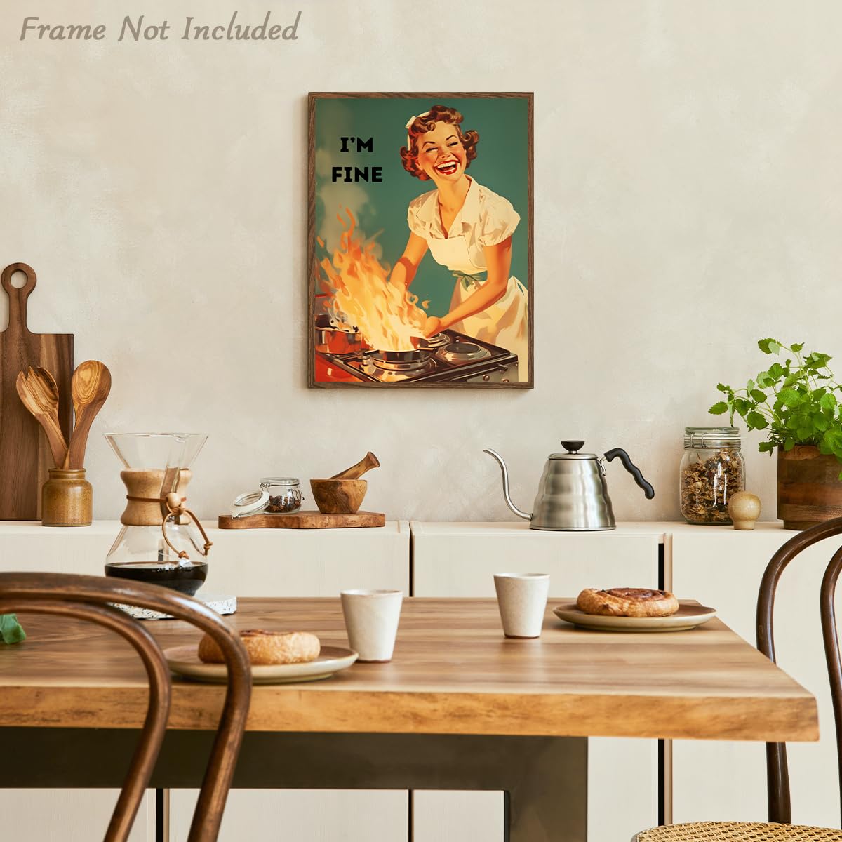 FireDeer Stampa Su Tela Da Cucina 40,6x61 Cm Con Forchetta E Caffè - Poster Rustico Per Sala Da Pranzo E Bar - 4