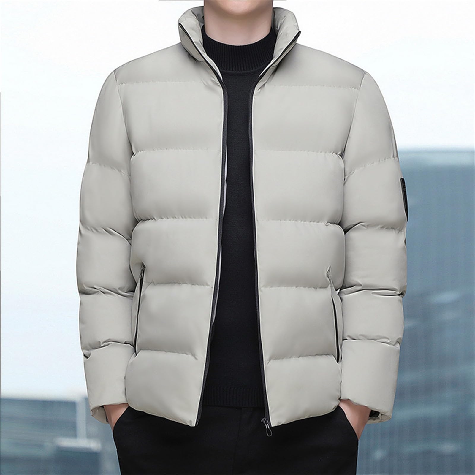 Generico Giubbotto Invernale Uomo Media Lungo Parka con Cappuccio Comodi Giubbotti Slim Fit Calda Comoda Jacket Giacca Leggero Isolato Zip e per Quotidiano Lavoro Scuola
