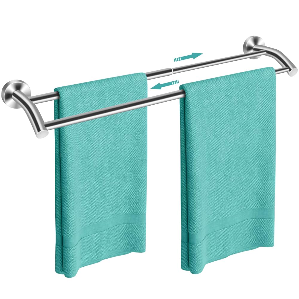 MGahyi Silver Telescopic Double Towel Bar Wall Mount 14.5-24.8Inch