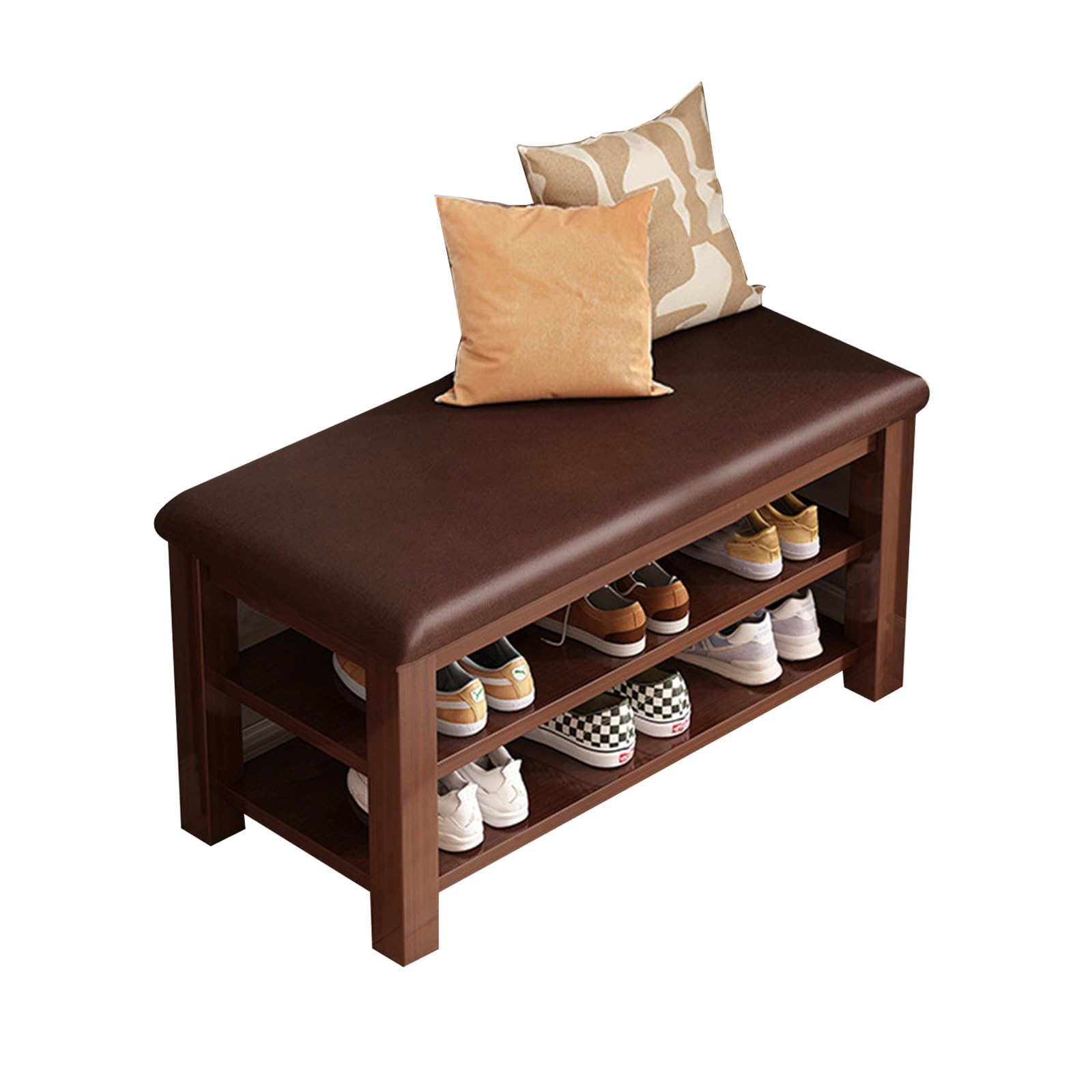 Bench Shoe Rack Entryway Shoe Storage Cabinet With Comfortable Seat 2-Tier Shoe Storage Bench Corner Shoe Rack Shoe Rack For Entryway Hallway Shoe Organizer For Entryway,Bedroom(Brown,60x30x44cm)
