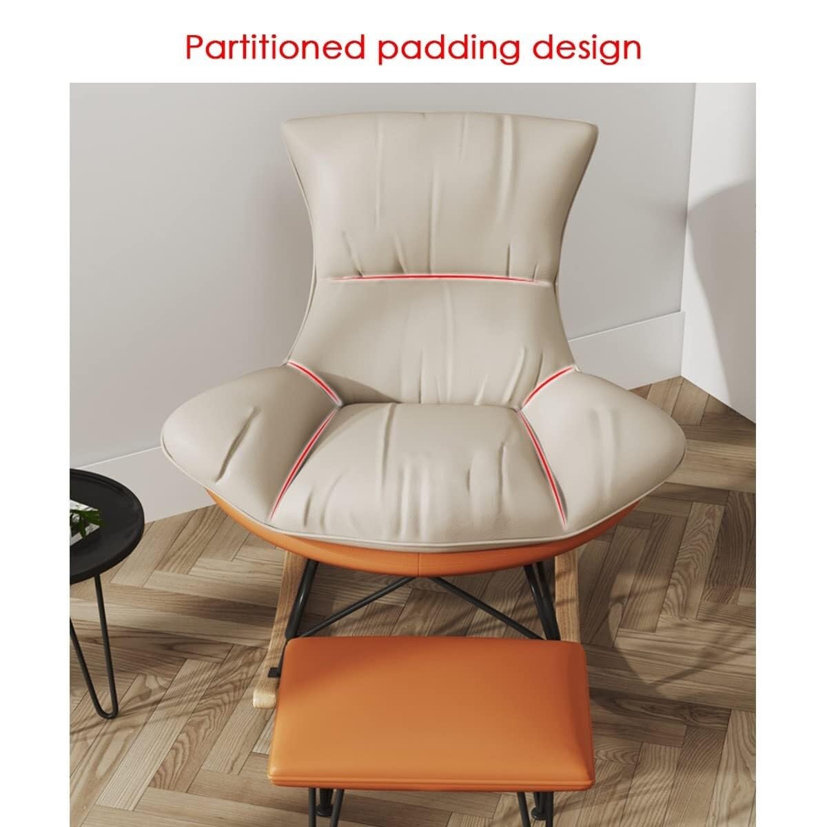 Sillón mecedor moderno, cómodo sillón reclinable, sillón mecedor tapizado con mecedora deslizante, sillón de sala de estar con reposapiés, sillón auxiliar con base d(Naranja+blanco-Talla única