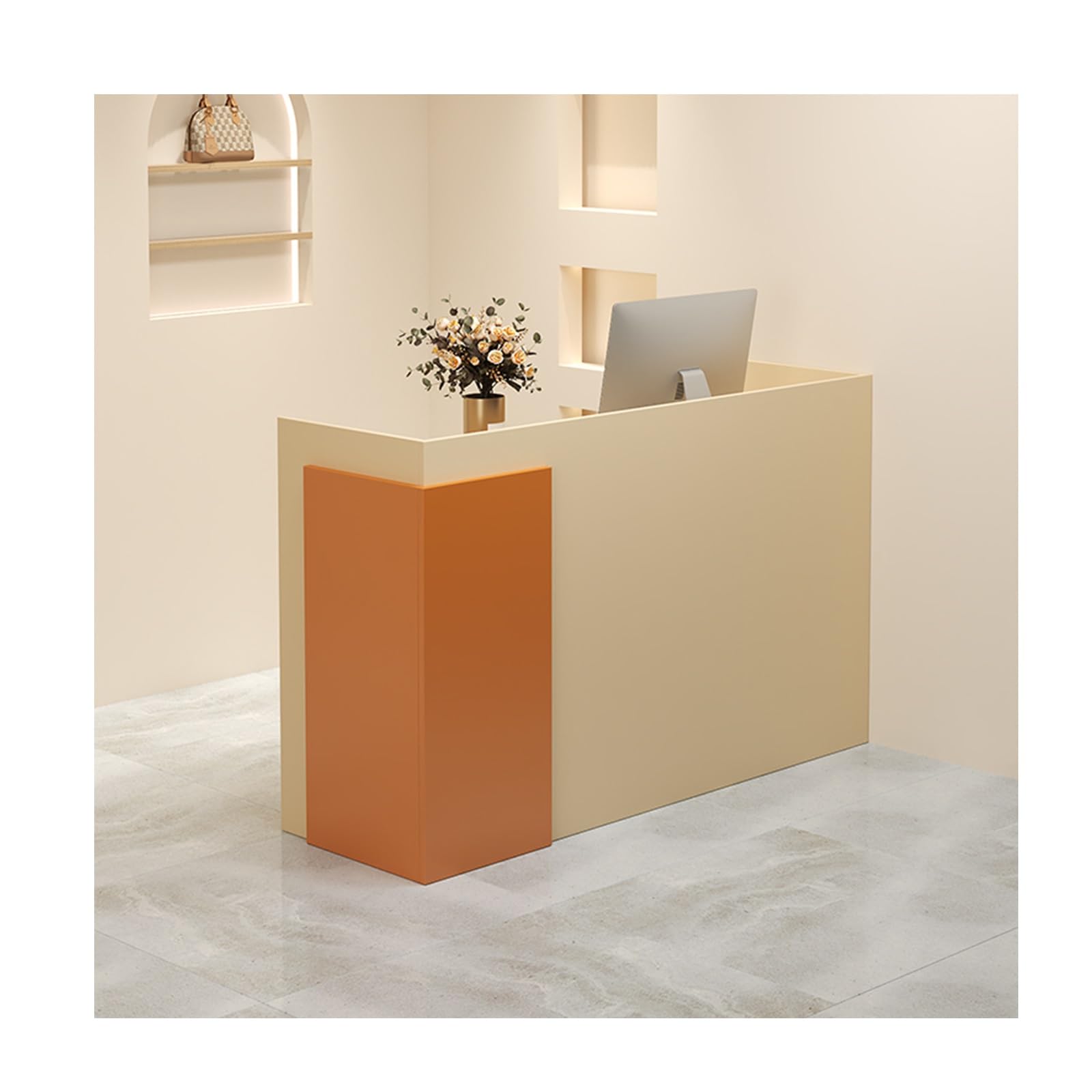 Generico Banco Reception Moderno con cassetti con Serratura e armadietto Contenitore, Elegante banco Reception Moderno con Contenitore - Tavolo per Ufficio Domestico e banco Cassa per Negozi, Hall, u