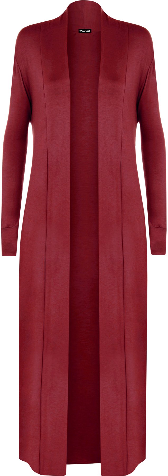WearAll Women's Open Long Sleeve Plain Maxi Boyfriend Waterfall Top Ladies Cardigan - Wine - 8-10