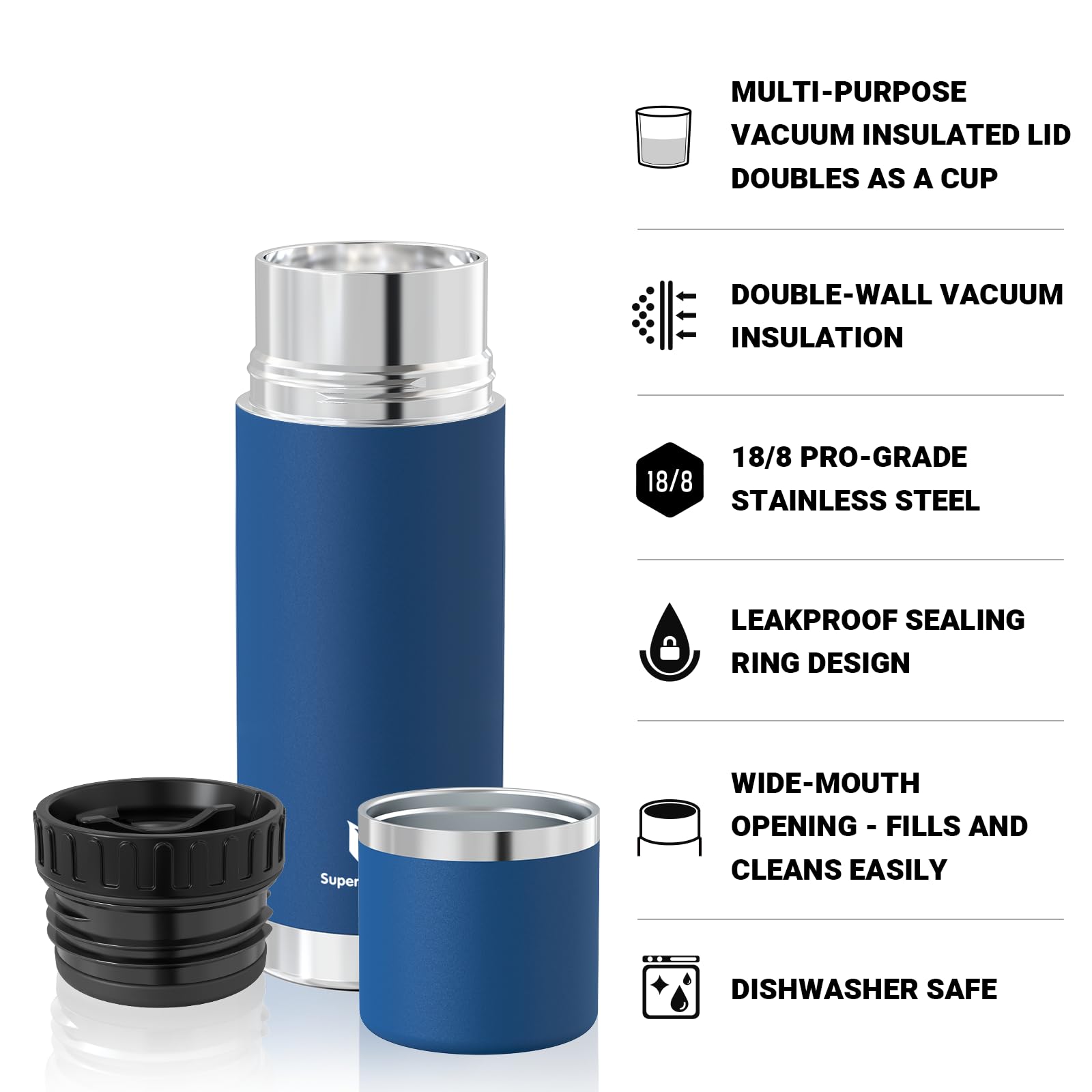 Super Sparrow Borraccia Termica -500ml/750ml/1000ml - Bottiglia Termica in Acciaio Inox - Borracce Senza BPA - Mantiene Calde 12 Ore o Fredde per 24 Ore - A Prova di Perdite Tappo Funge Anche da Tazza